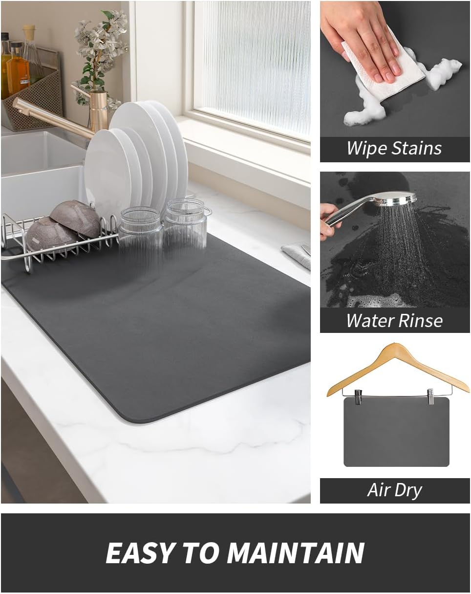 AMOAMI-Coffee Mat Hide Stain Rubber Backed Absorbent Dish Drying Mat for Kitchen Counter-Coffee Bar Accessories Fit Under Coffee Maker Coffee Machine Coffee Pot Espresso Machine Dish Rack