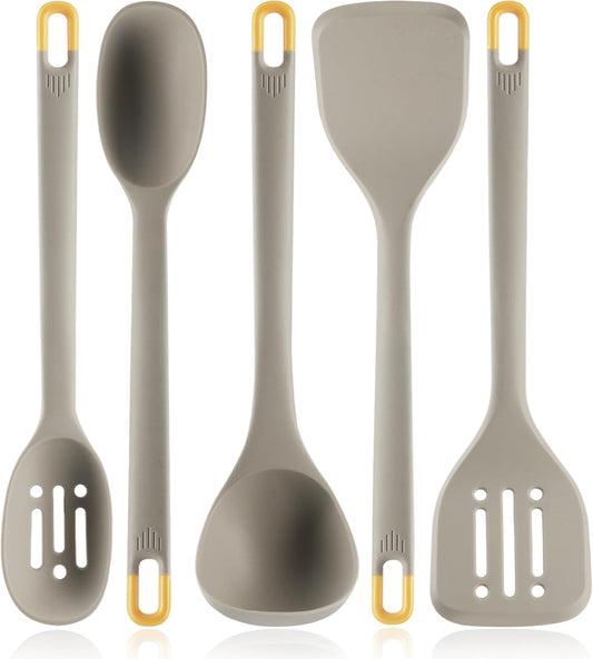 Silicone Kitchen Cooking Utensils Set: MOACC Heat Resistant 13inch Long Kitchen Gadgets, BPA Free Non Stick Rubber Cook Accessories For Food Prep, Frying, Serving, Basting (Light Grey)