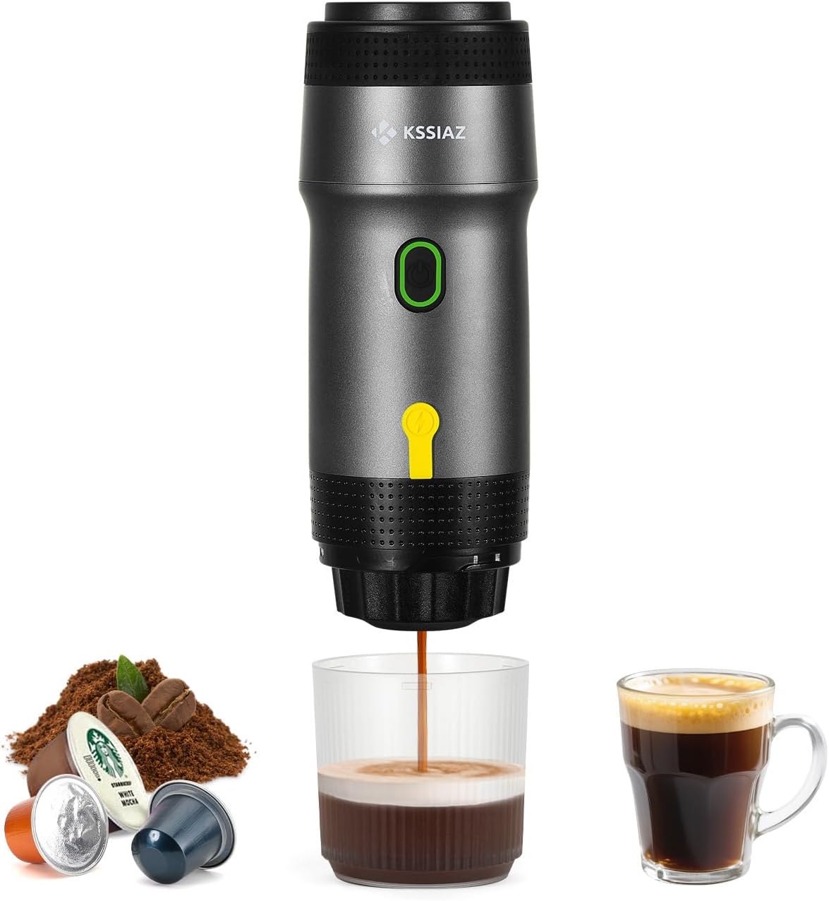 Portable Espresso Machines, Electric Espresso Maker with Self-Heating, USB-C & Car Charger, 20 Bar Mini Coffee Maker With NS Capsule & Ground Coffee for Camping, Hiking, Travel, Office, Blcak