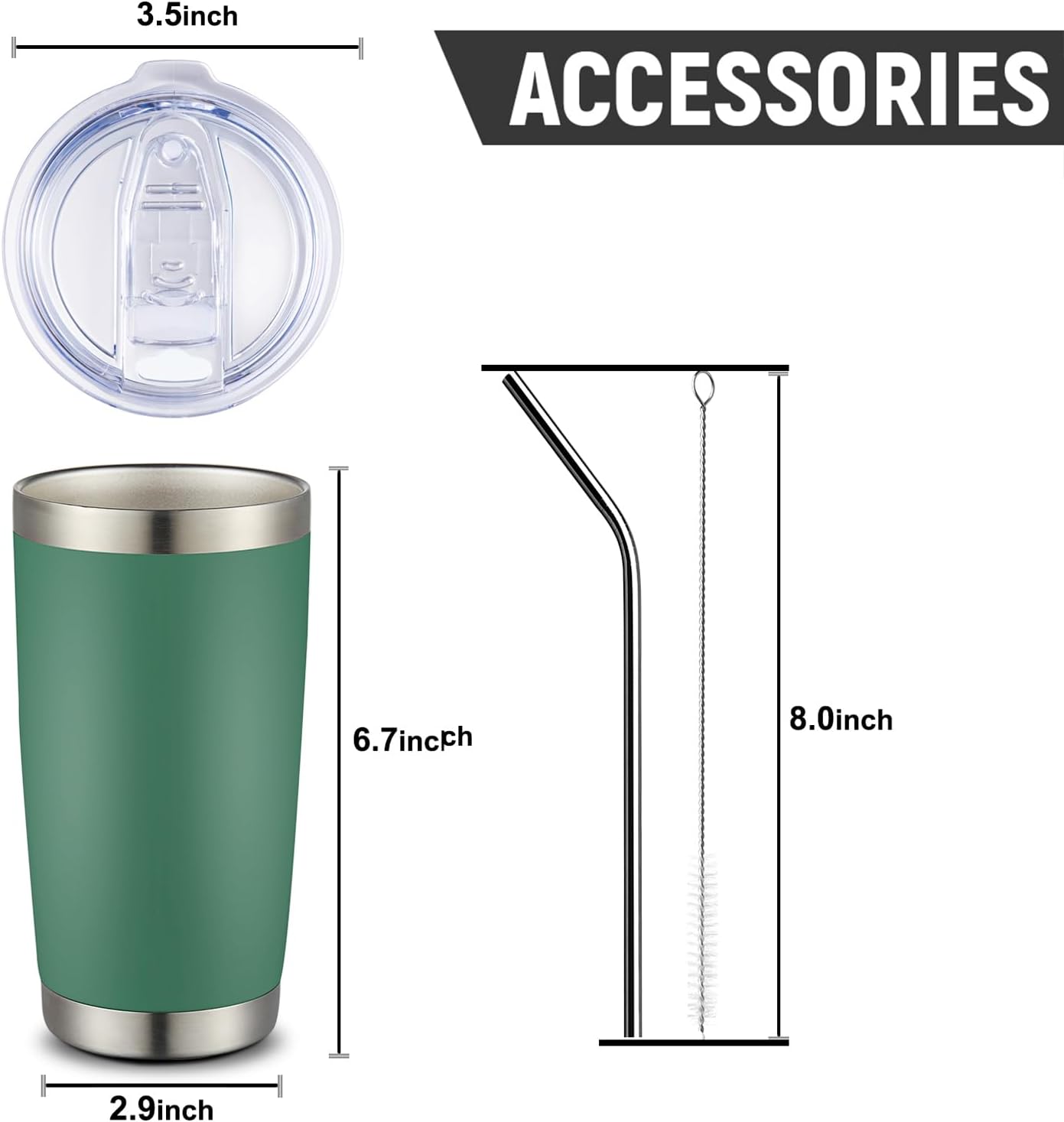 COMOOO 20oz Double Wall Vacuum Insulated Travel Mug, Stainless Steel Tumbler with Lid and Straw Durable Powder Coated Insulated Coffee Cup for Cold & Hot Drinks（Dark Green, 1 Pack）