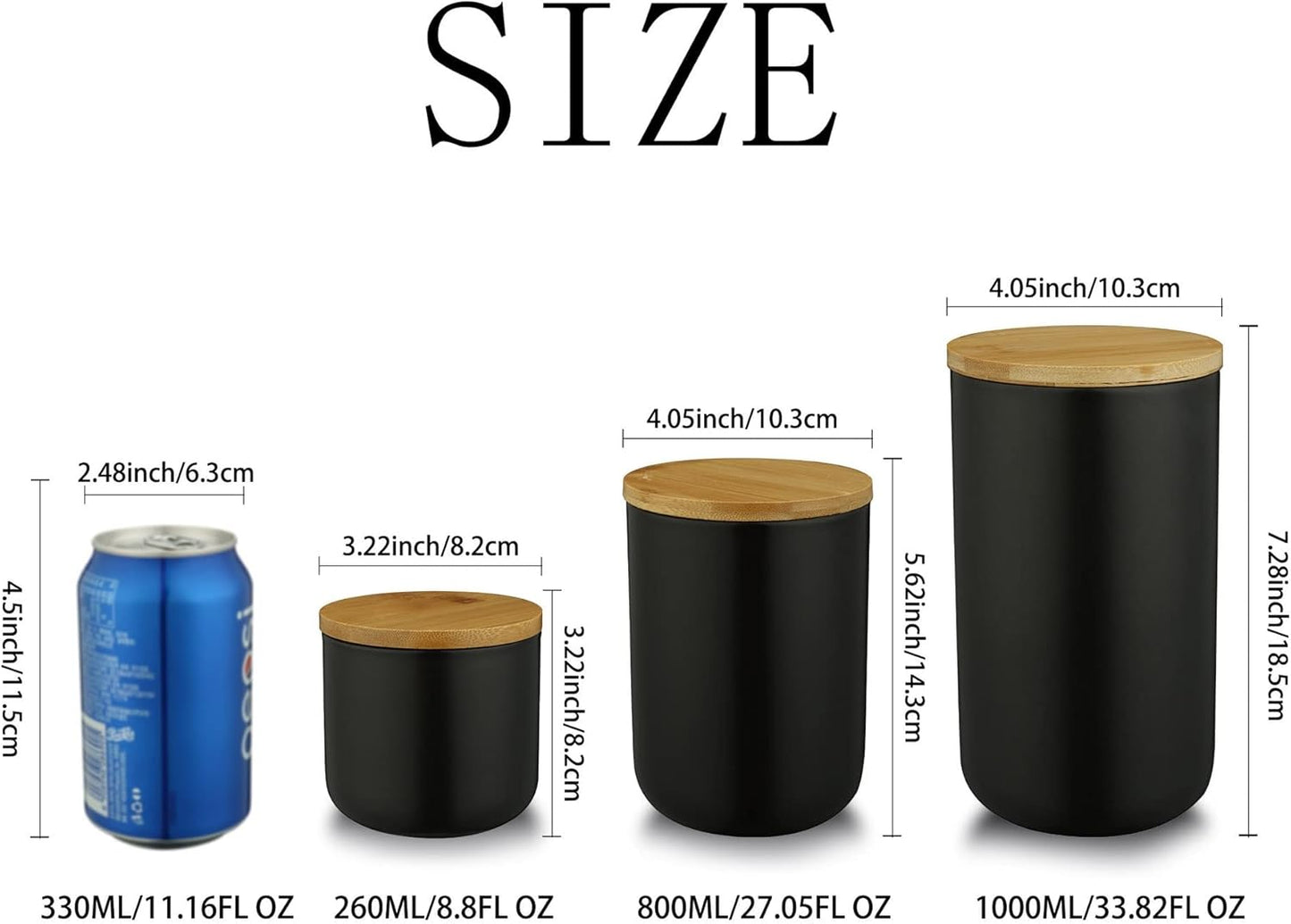 Ceramic Food Storage Jar Canister Modern Design Food Canisters with Airtight Seal Bamboo Lid, Loose Tea Coffee Spice Nuts Snacks Storage Jar Canister (Black 33.81oz/1000ml)