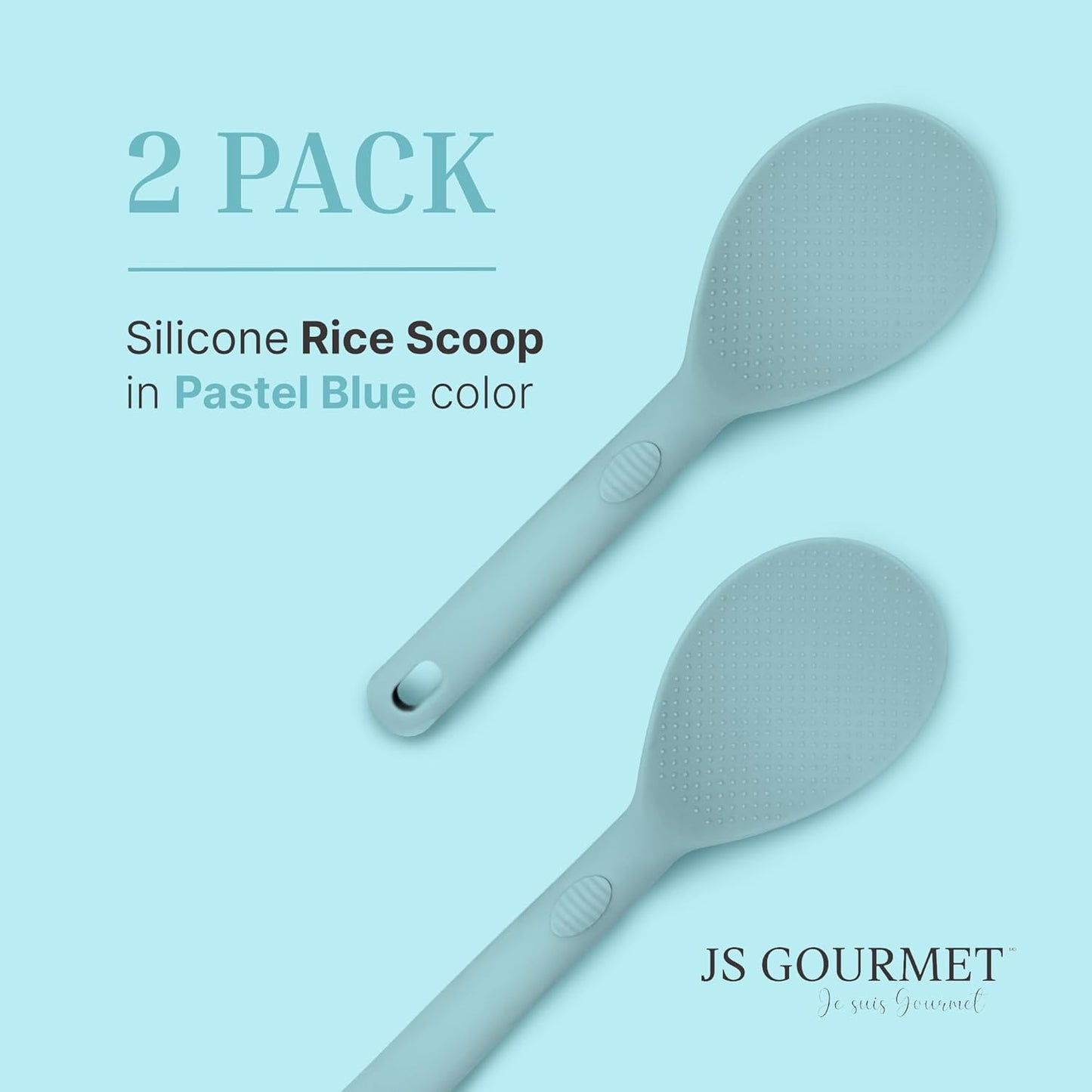 Silicone Rice Paddle Set – 2-Piece Set of Spoon Spatulas for Non-Stick Cookware – Kitchen Tools and Accessories with Comfortable Handles, Heat-Resistant Utensils for Cooking and Baking – Pastel Blue