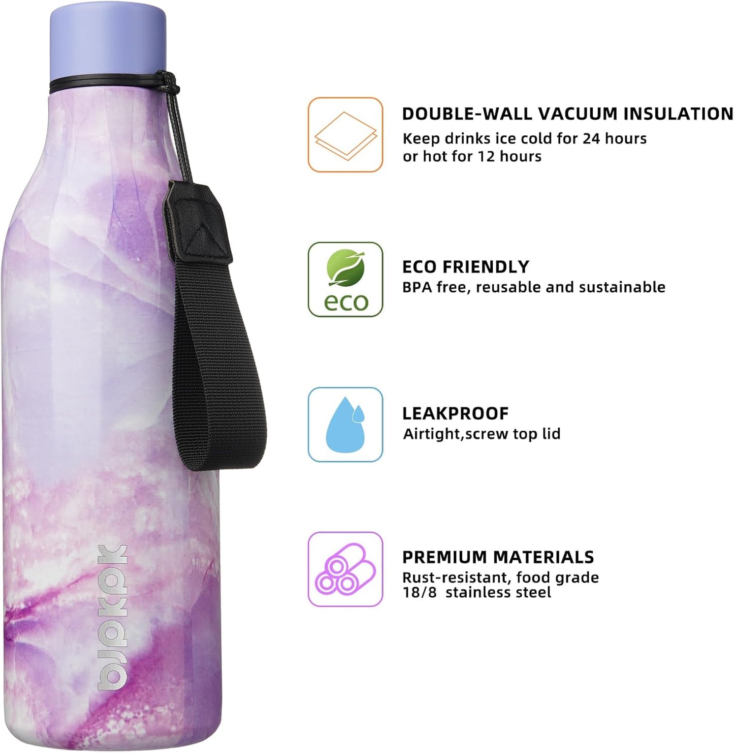 BJPKPK Insulated Water Bottles, 25 oz Stainless Steel Metal Water Bottle with Strap, BPA Free Leak Proof Thermos, Mugs, Flasks, Reusable Water Bottle for Sports & Travel, Dawn