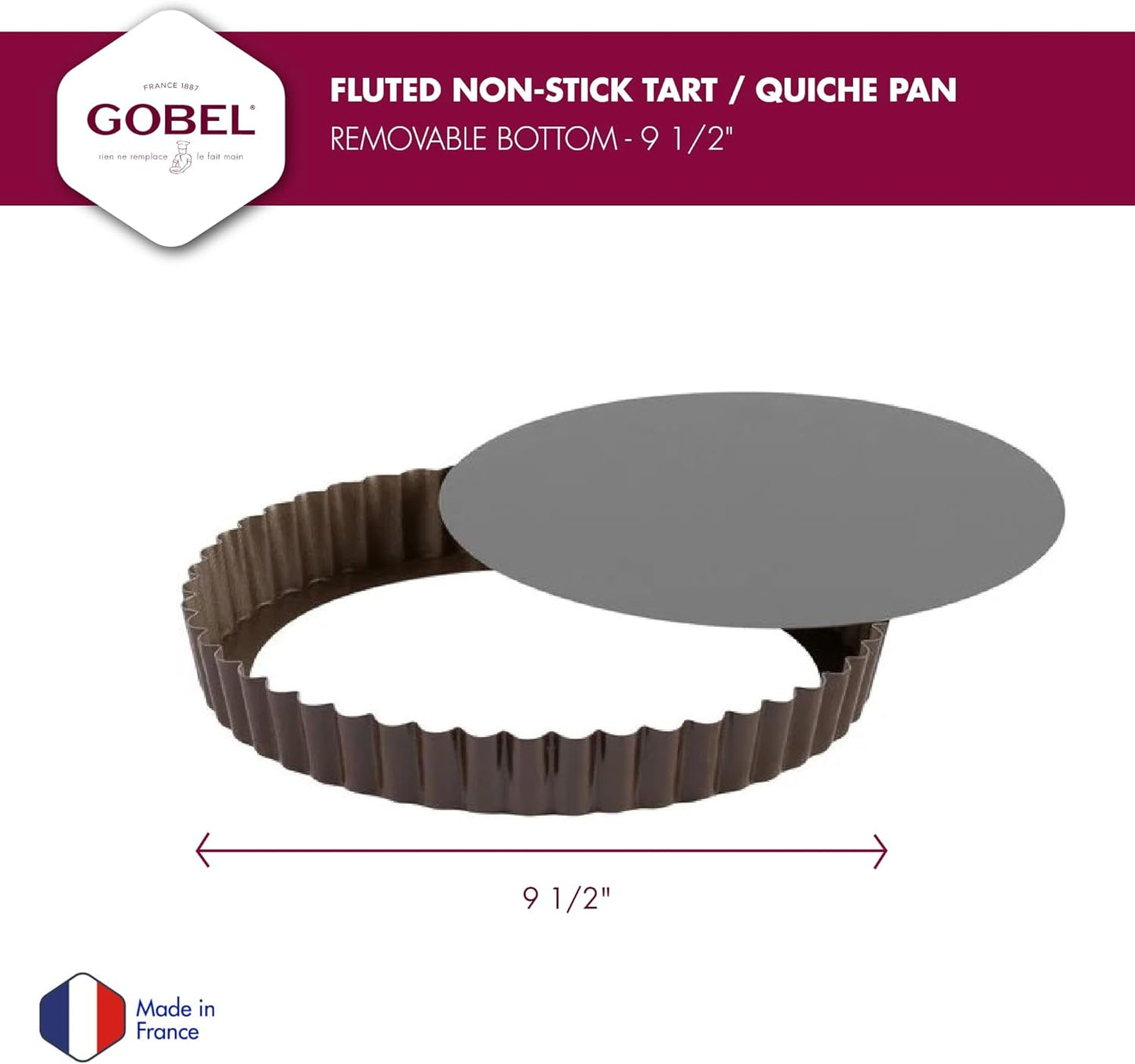 Paderno World Cuisine 9.5 Inch Fluted Non-Stick Tart Pan with Removable Bottom
