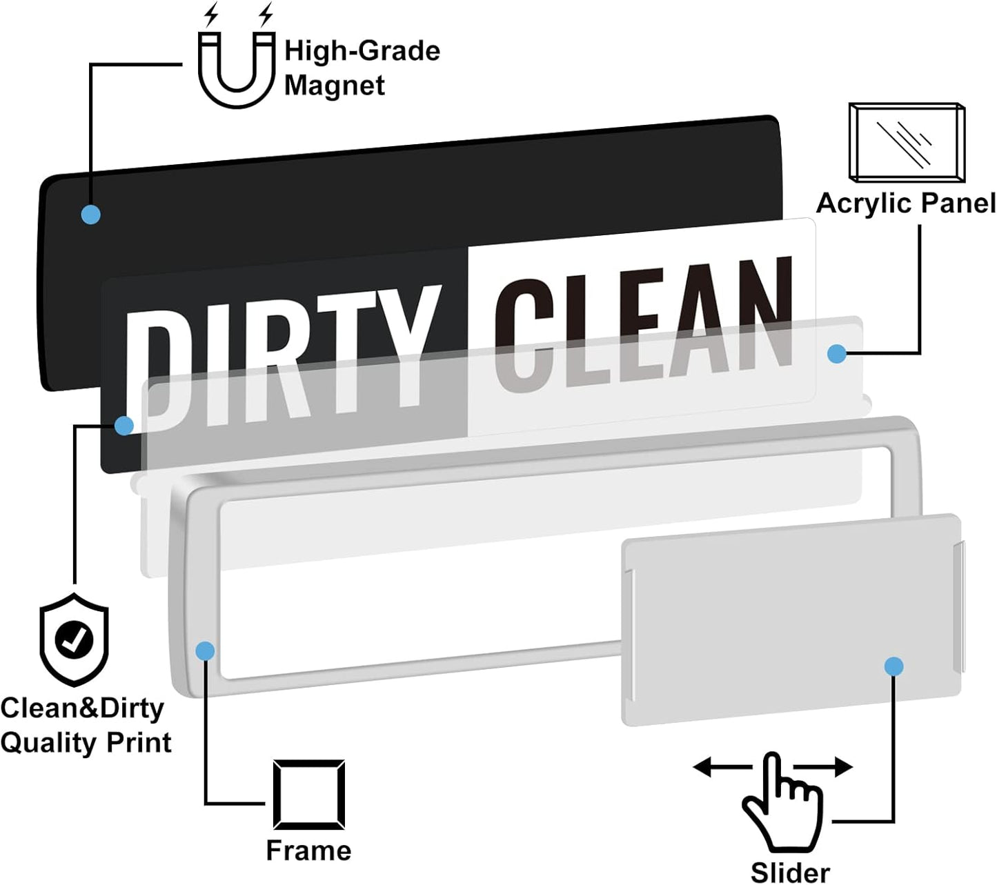 KitchenTour Dishwasher Magnet Clean Dirty Sign, Upgrade Super Strong Clean Dirty Magnet for Dishwasher, Large Text Easy to Read Non-Scratch Magnetic Indicator Kitchen Decor, Silver
