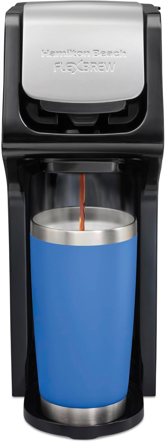 Hamilton Beach FlexBrew Single Serve Coffee Maker, Compatible with Pod Packs and Grounds, 14 oz. Water Reservoir, Slim Design, Fast Brewing, Black (49900)
