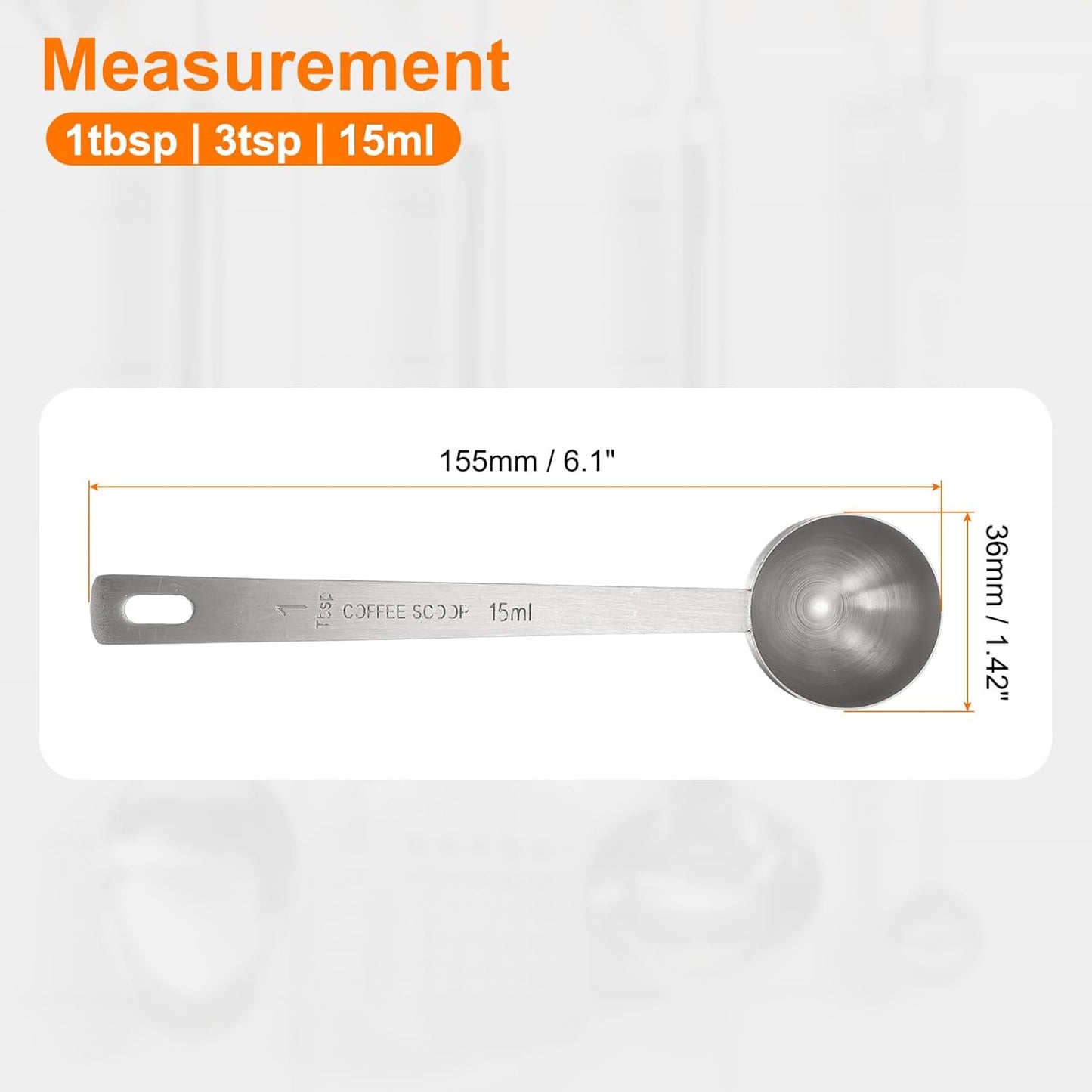 HARFINGTON 3pcs Coffee Scoop Spoon 1tbsp (3tsp, 15ml) 304 Stainless Steel Long Handle Teaspoon/Tablespoon Measuring Spoons Scoops for Tea Sugar Kitchen, Silver