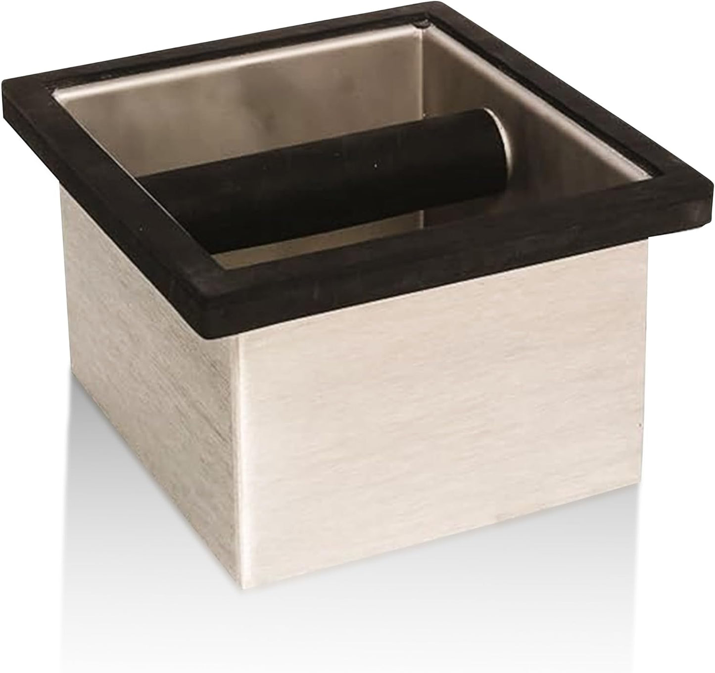 Rattleware Stainless Steel Knock Box 6"x5.5"x4" | Heavy-Duty Espresso Grounds Container with Welded Bar | Durable Rust-Resistant Coffee Knockout Box with Non-Slip Rubber Base for Professional Baristas