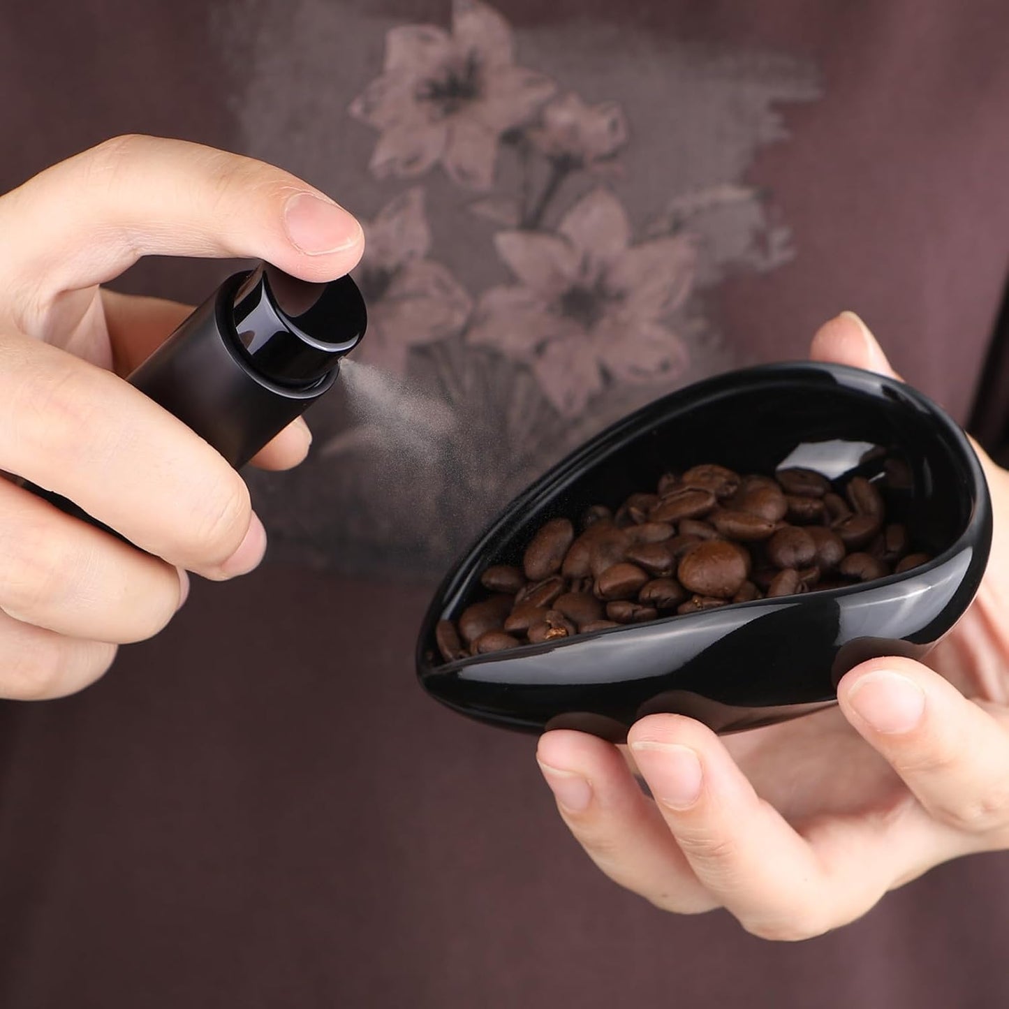 Coffee Bean Dosing Cup and Spray Bottle Set - Ceramic Espresso Accessories Kit, 8ml Static Reducing Sprayer for Cafe, Home Use | Barista-Approved Dosing Tools (Black)