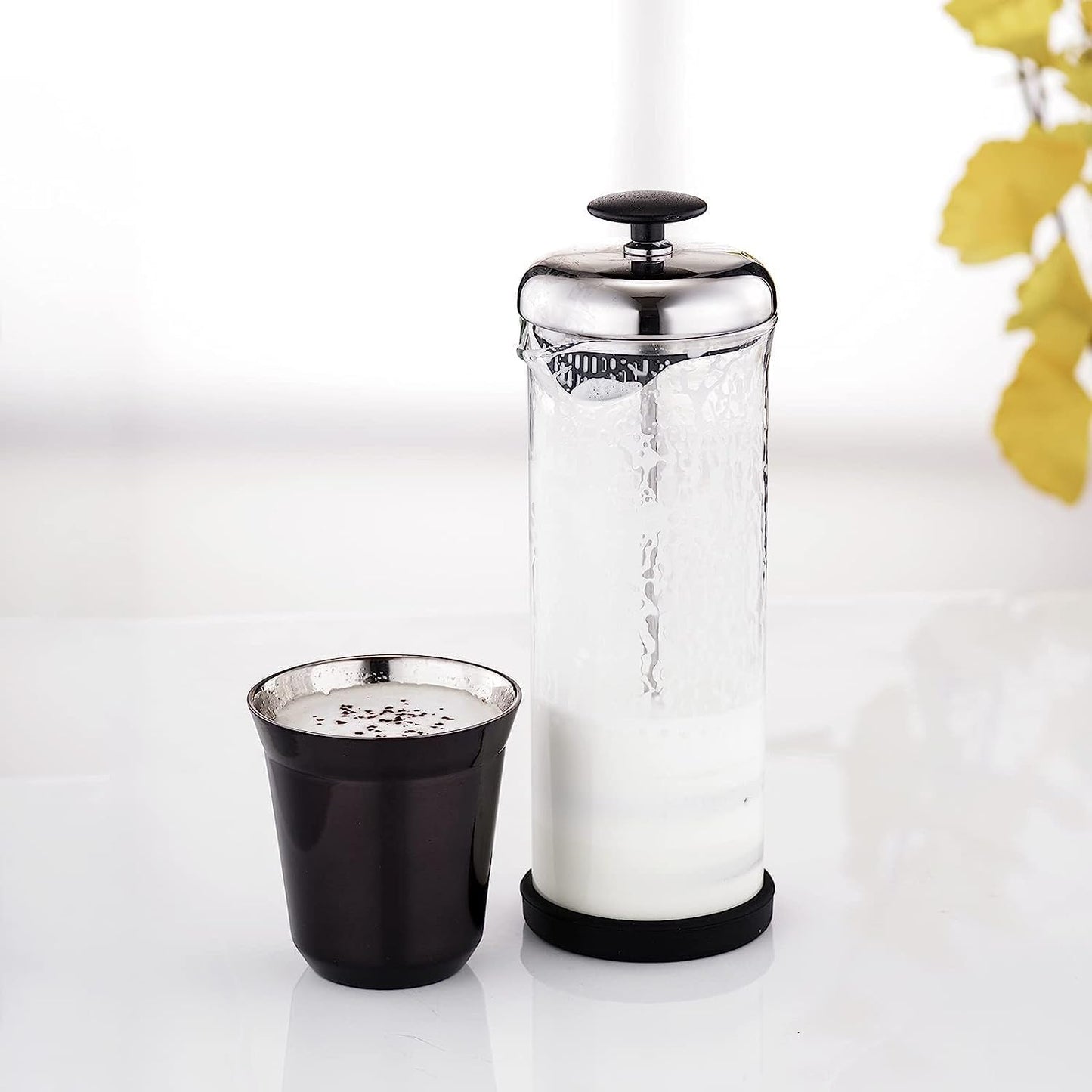 Easyworkz Stainless Steel Espresso Cup 2pcs Set Double Wall Insulated Metal Demitasse Cups (Black, 5 oz)
