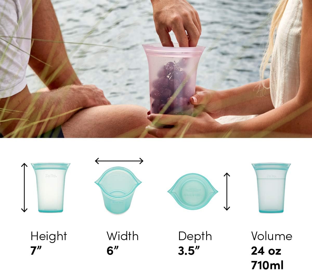 Zip Top Reusable Food Storage Bags | Large Cup [Teal] | Silicone Meal Prep Container | Microwave, Dishwasher and Freezer Safe | Made in the USA