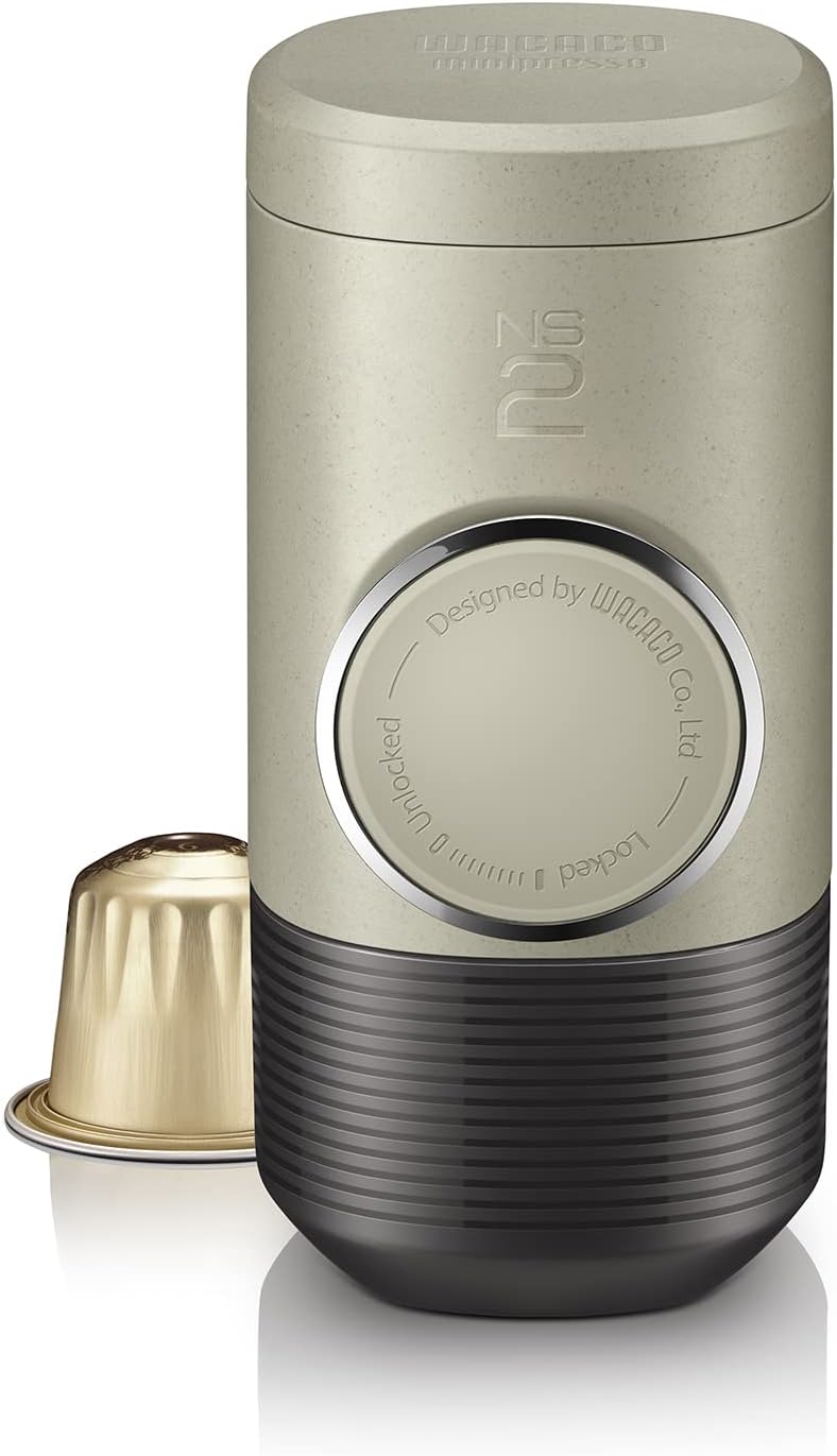 WACACO Minipresso NS2, Portable Espresso Maker Compatible with NS Original Capsules and Compatibles, Manually Operated, 18 Bar Small Handheld Coffee Machine for Travel, Camping