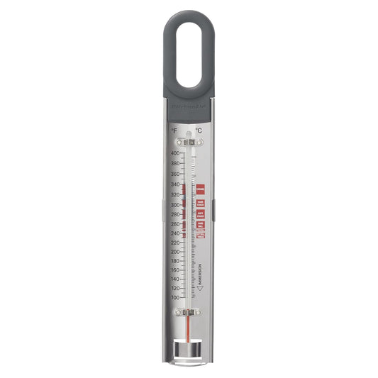 KitchenAid Curved Stainless Steel Paddle Style Candy and Deep Fry Thermometer with Pan Clip, TEMPERATURE RANGE 100F to 400F
