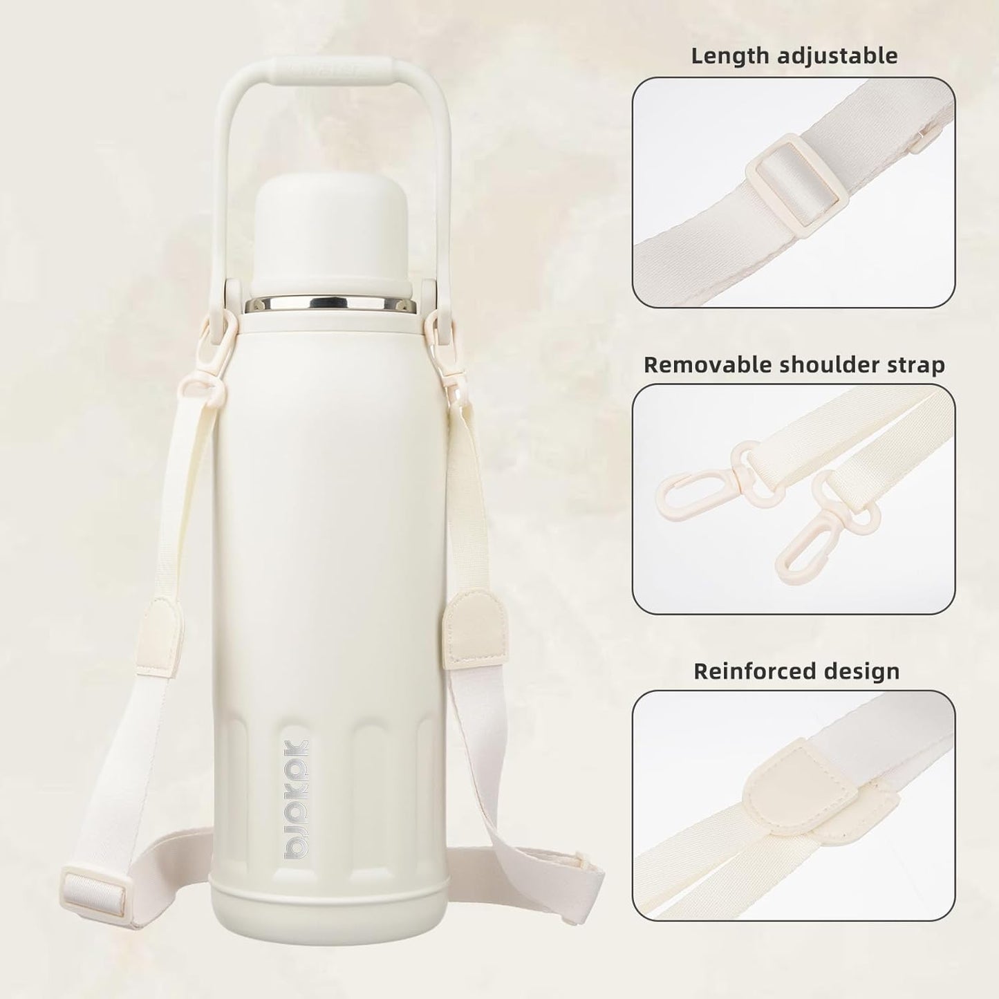BJPKPK Insulated 50oz Thermos Dishwasher Safe Water Bottle with Lid and Carry Handle Stainless Steel Water Bottles for Outdoor Sports,Beige
