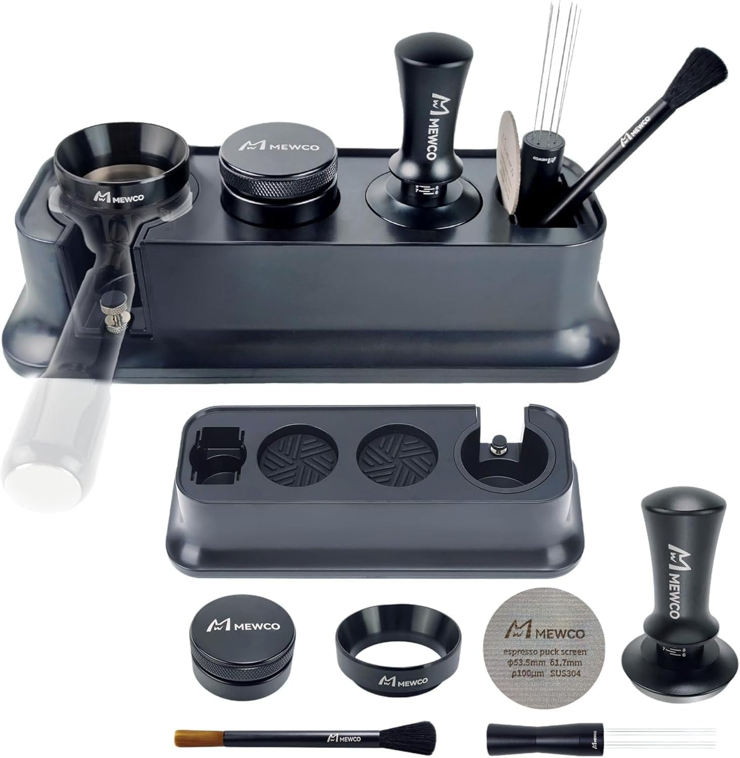 7 Pack Espresso Tamper Station&Coffee Distributor Tamper&Espresso WDT Stirrer&Coffee Tamping&Brush&Coffee Dosing Funnel&Espresso Puck Screen, Espresso Accessories for Bar Home Office (54 mm)