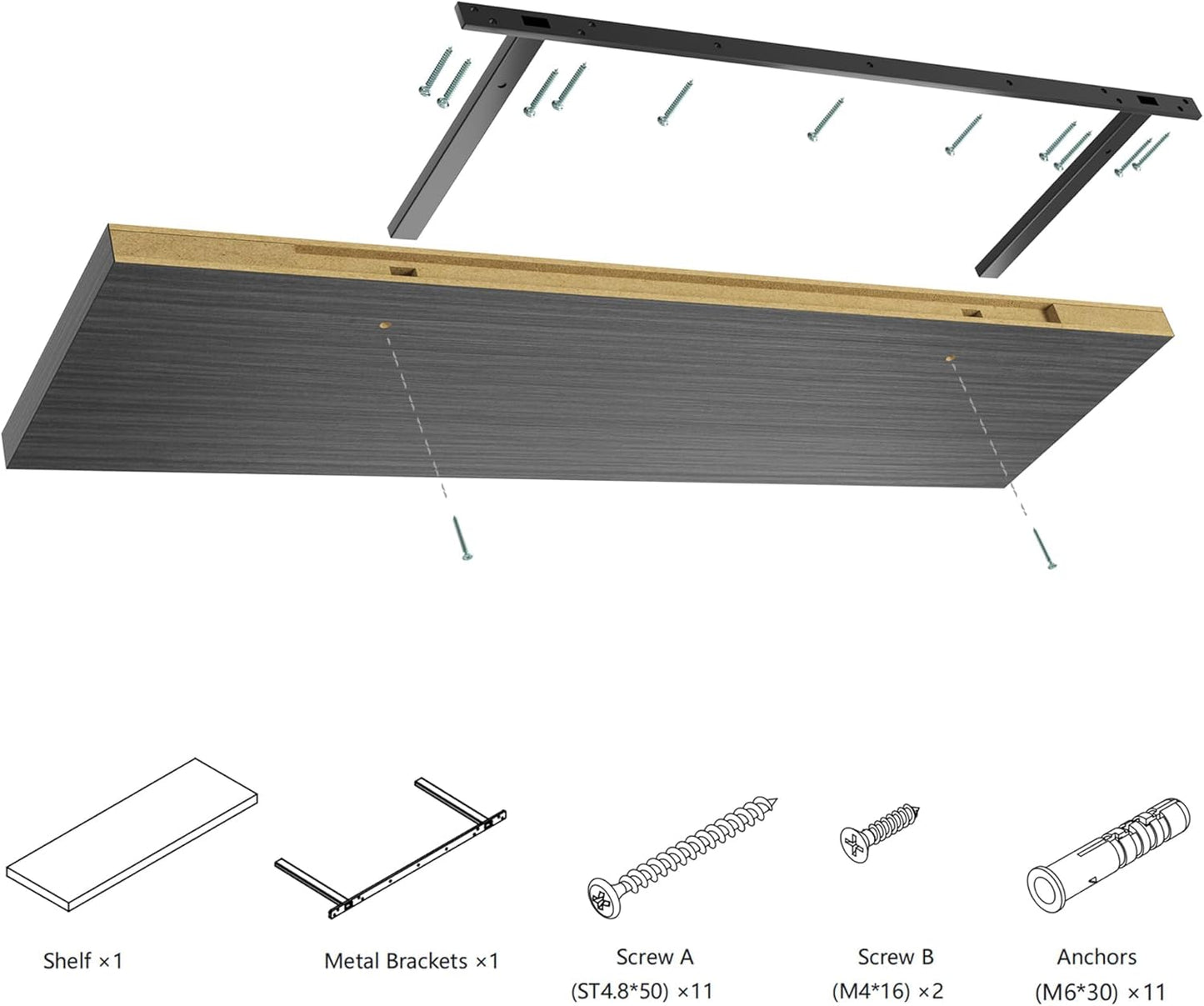 Wall Shelf Set of 1,Dark Wood Floating Shelves 36 in W x 10 in D x 1 in H, Wooden Floating Wall Shelf with Invisible Brackets for Living Room/Bedroom/Bathroom/Kitchen Storage and Decor