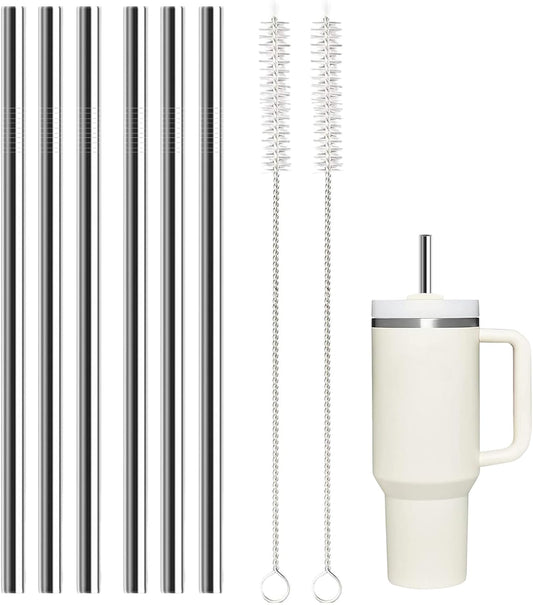 6 Pack Stainless Steel Straw Replacement 40 oz and 30ozfor Stanley Tumbler£¬6 Straight Reusable Straws with 2 Cleaning Brush Compatible with Stanley 40oz Stanley Cup Tumbler