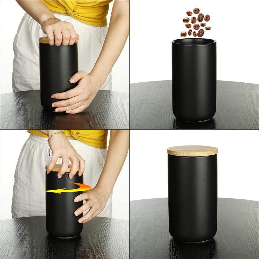 YYW Ceramic Food Storage Jar Containers Kitchen Canisters with Airtight Seal Lid for Coffee Beans Sugar Spices (Large Black)