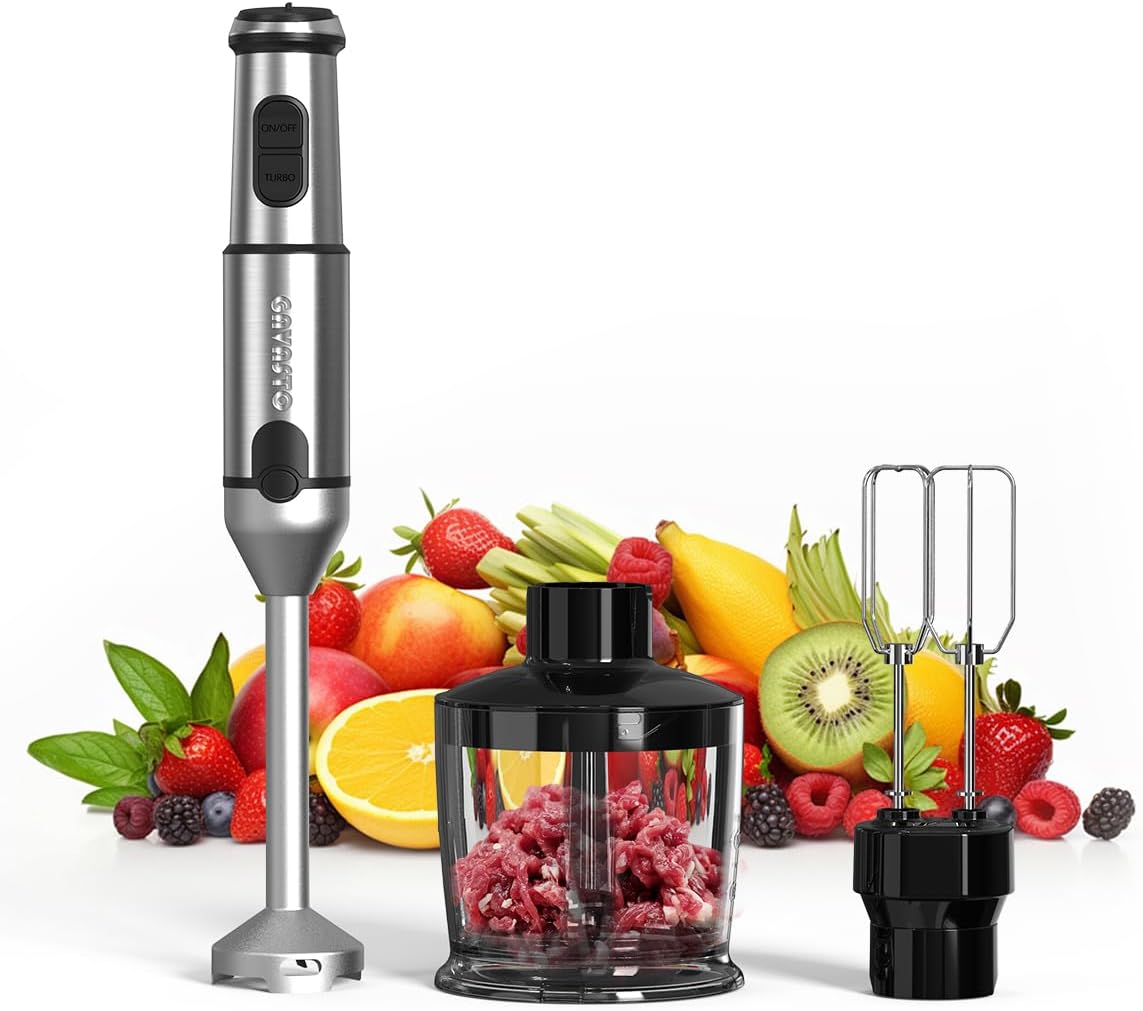 Immersion Blender Handheld GAVASTO Hand Blender,20 Speeds and Turbo Mode Hand Mixer, 3-in-1 Heavy Duty Copper Motor Stainless Steel