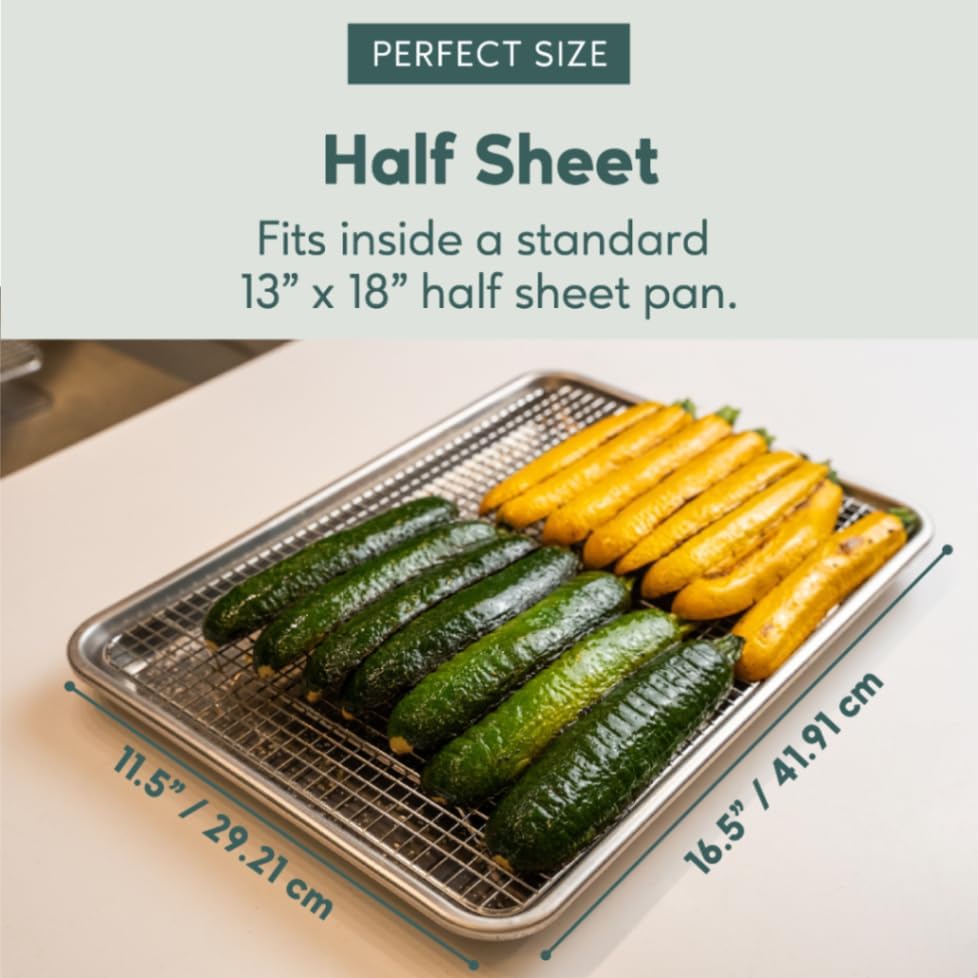 Ultra Cuisine Stainless Steel Cooling Rack & Aluminum Baking Pan Set - Professional Quality, Fits Half Sheet Pans - Cookie Sheet for Baking - 11.5"x16.5" Rack, 18"x13" Pan