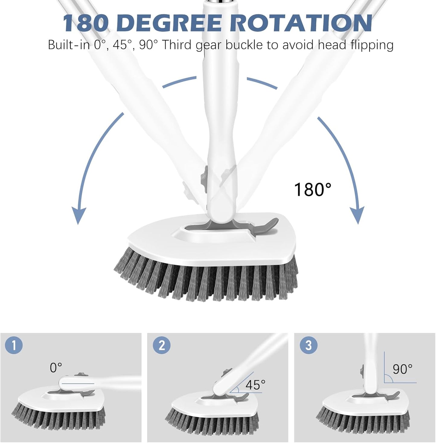 SetSail 4-in-1 Tile Tub Floor Scrubber with 52-inch Long Adjustable Handle Shower Cleaner Brush with V-Shaped Grout Brush and 3 Replacement Brush Heads for Bathroom Kitchen Sink Walls Tub Tile, White