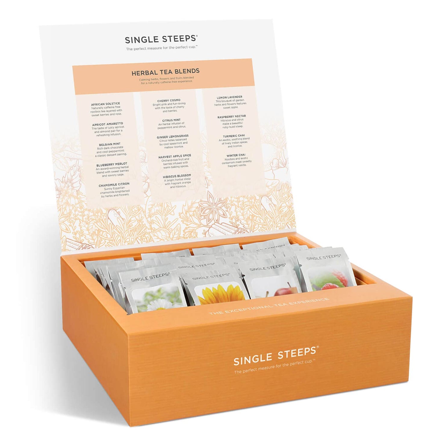 Tea Forte Herbal Tea Assortment Single Steeps Loose Leaf Premium Tea Gift Set Sampler, 28 Count, 2 of Each Assorted Blends Pre-Portioned Single Serve Pouches, Steeps 12 oz
