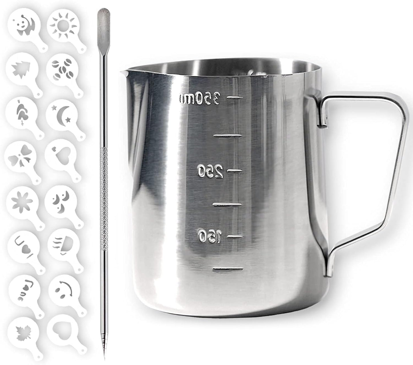 Milk Frothing Pitcher Steaming Pitchers Stainless Steel Milk/Coffee/Latte/Cappuccino Steam Pitchers Milk Jug Cup (350ml/12oz Set)