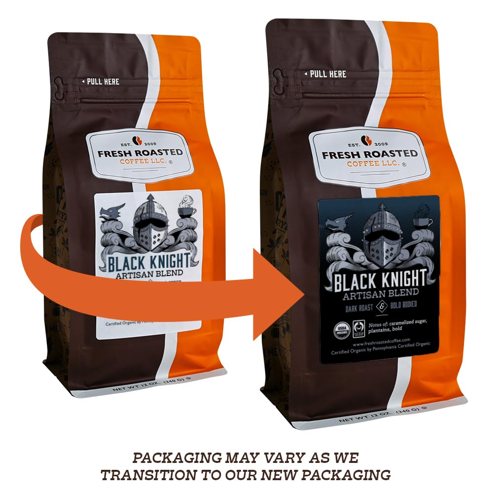 Fresh Roasted Coffee, Organic Black Knight | USDA Organic, Kosher | Dark Roast 12 oz Ground