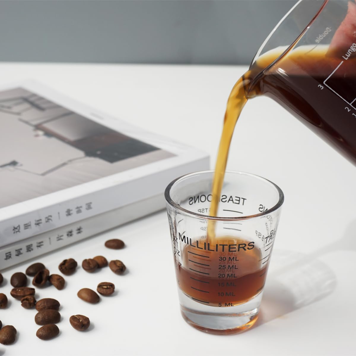 Shot Glasses Measuring cup Liquid Heavy Glass Wine Glass Espresso Shot Glass 26-Incremental Measurement 1 OZ 4 Features 45ML (4 pack-black 30ml)