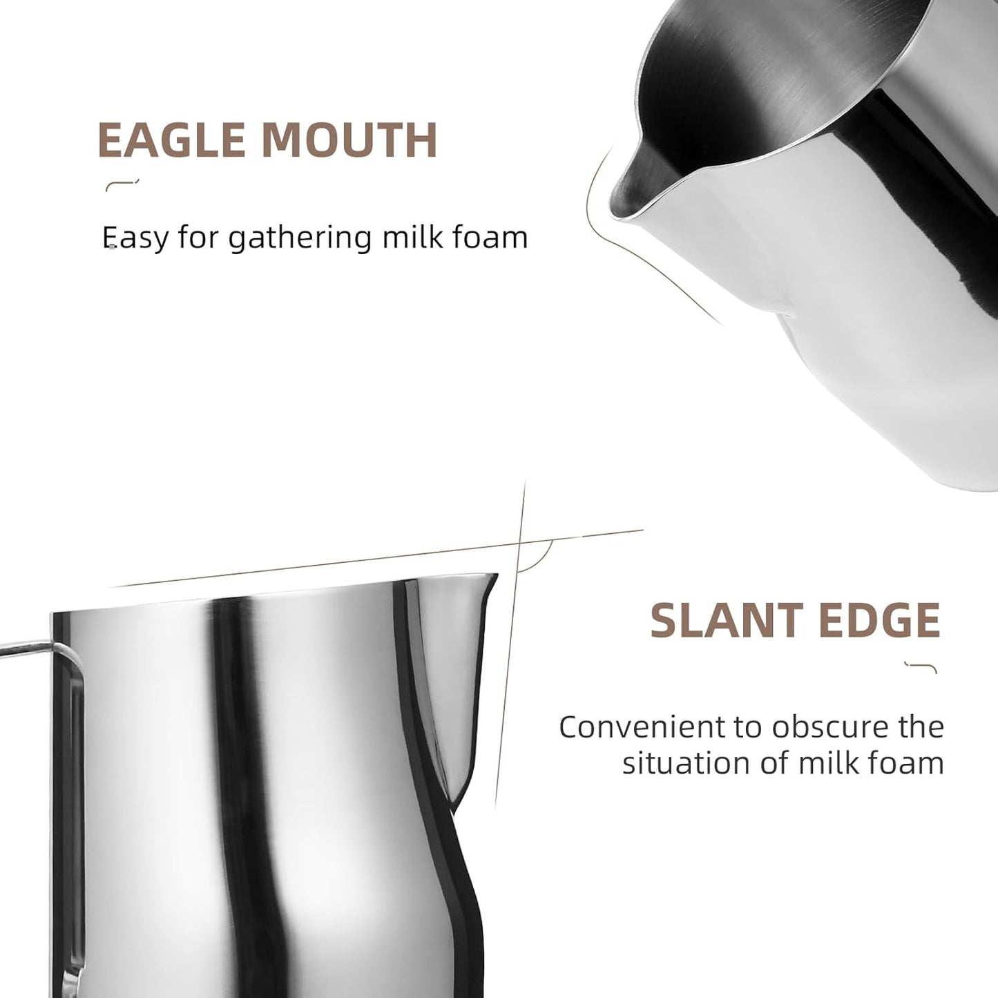 MHW-3BOMBER Milk Frothing Pitcher 12oz/350ml Milk Frother Cup Espresso Steaming Pitcher Stainless Steel Milk Frother Cup Barista Latte Art Round Spout Latte Art Pitcher P7121S