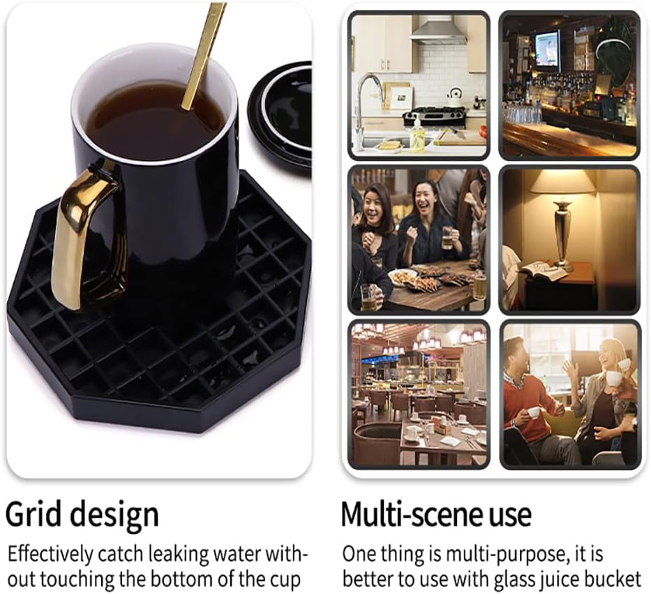 Drip Trays 6" Coffee Countertop Octagon Drip Tray Black Plastic Coffee Drip Tray With Honeycomb Grid, Pack of 4 (4 Pcs 6")