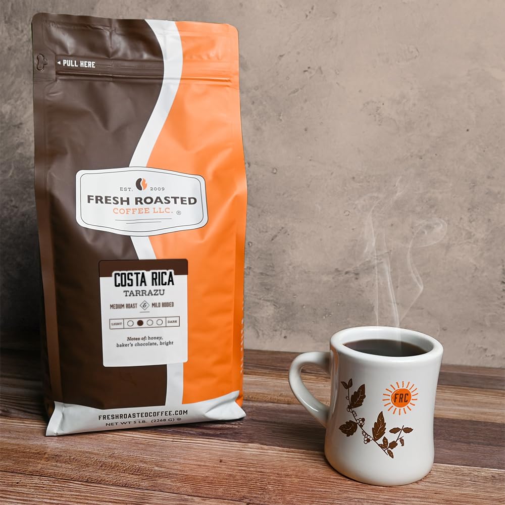 Fresh Roasted Coffee, Costa Rican Tarrazu, 5 lb (80 oz), Medium Roast, Kosher, Ground