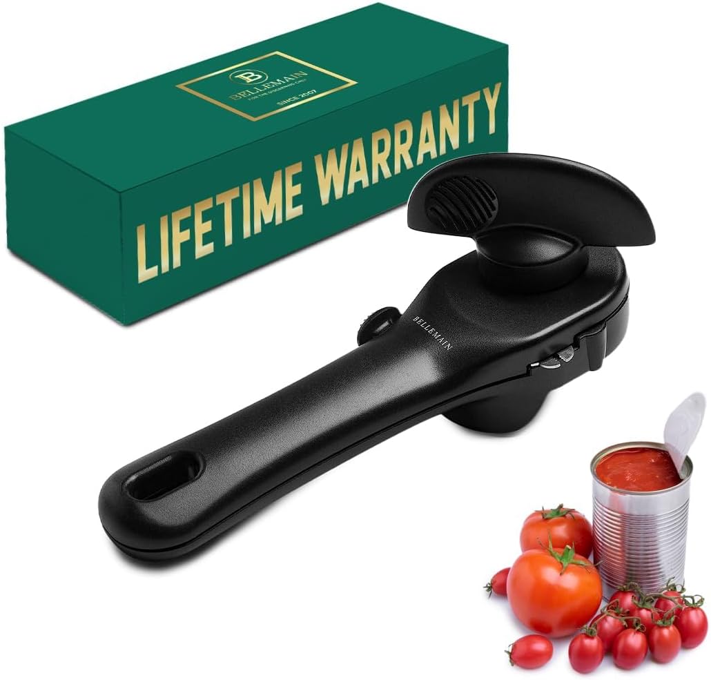 Bellemain Stainless Steel Can Opener – Manual Can Opener For seniors - Ergonomic Smooth edge Can Opener Hand Held Heavy Duty – Easy to use can opener safe cut