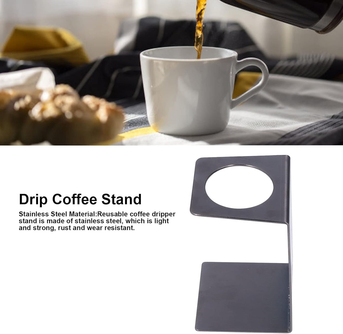 Pour over Coffee Dripper Stand, Filter Cup Holder, Samll Size Light Durable Stainless Steel Reusable Pour over Coffee Dripper Stand for Cone Filters(Black)