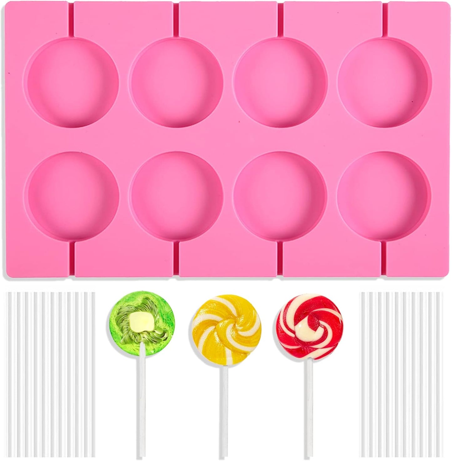 Silicone Lollipop Molds Candy Molds Silicone Sucker Molds Hard Candy Mold & 8 Rounds Nonstick Lollipop Mold With 20 Sticks for Candies,Bread,Jellies,Chocolate,Etc