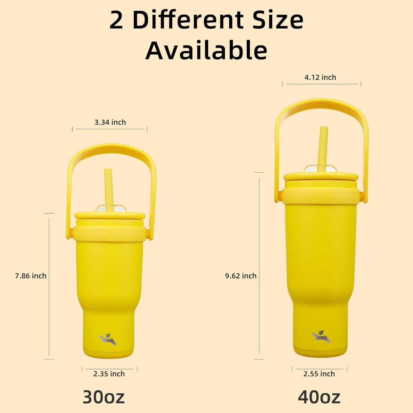 40 oz Tumbler with Side Handle, Insulated Water Bottle with Straw and 2 in 1 Lid, Stainless Steel Cup Travel Coffee Mug for Sports Office Gym,Yellow