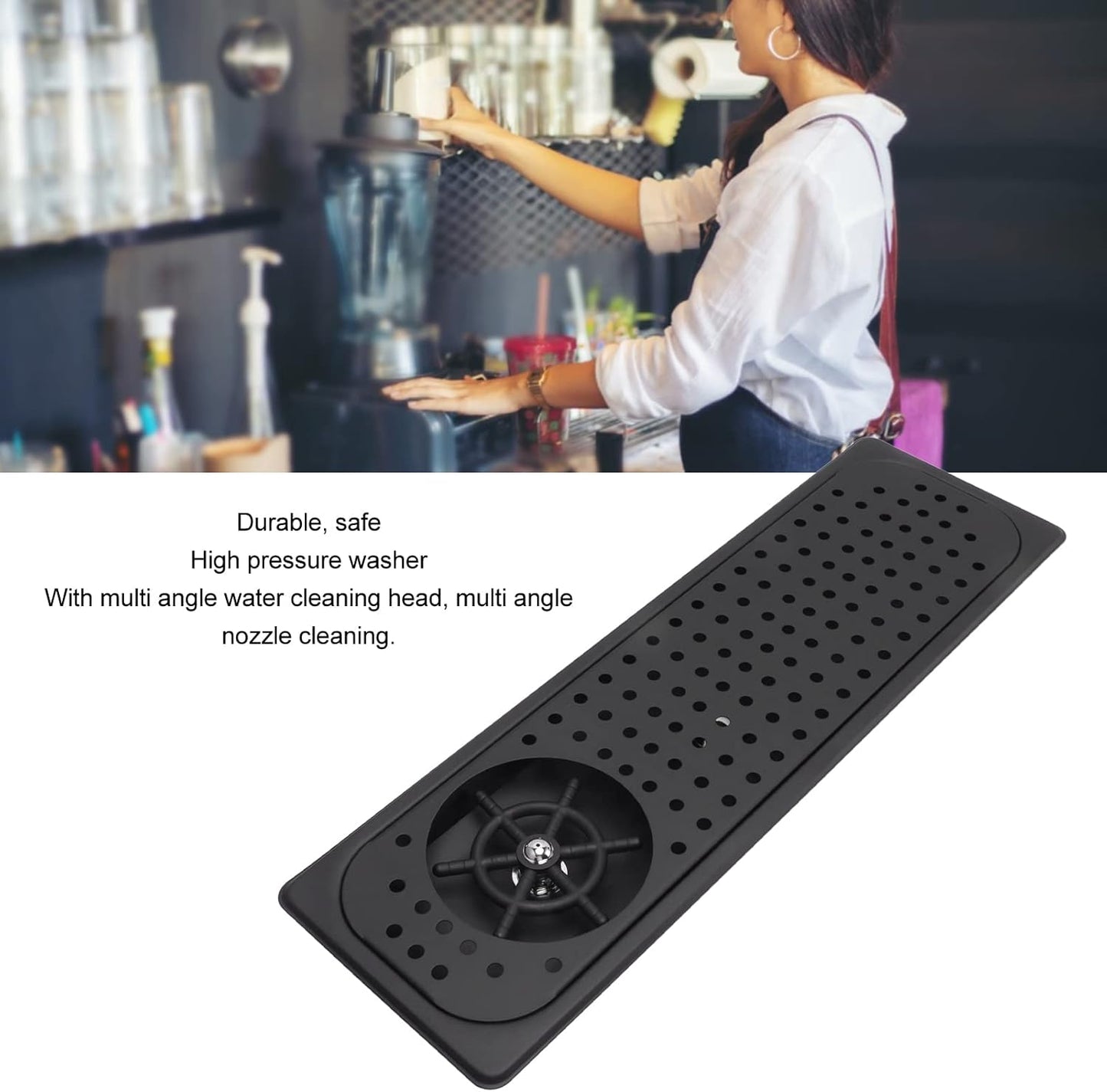 Glass Rinser, Countertop Commercial Pitcher Rinser, High Pressure Cup Washer, Stainless Steel Cup Washer with Drain Drip Tray Hose for Home Kitchen, Restaurant, Bar, Coffee