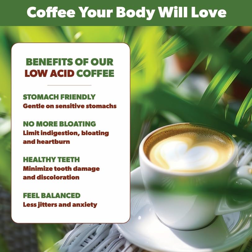 Low Acid Organic Coffee – Whole Bean, Mold-Free & Stomach Friendly by Java Planet, Ethiopian Single Origin Coffee, Medium Roast, Smooth Full Flavored, 5LB Bag