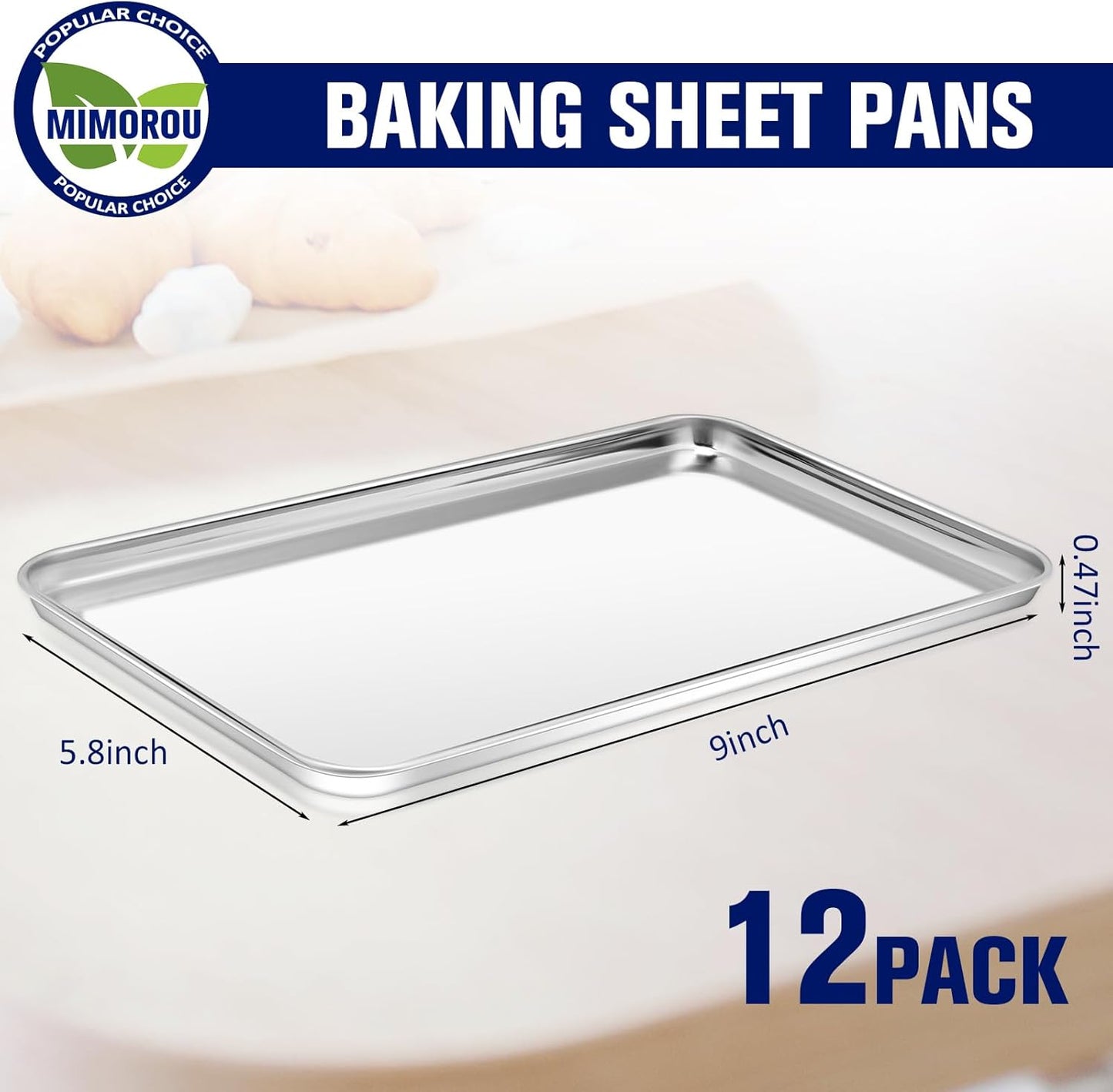 Mimorou 12 Pcs Baking Sheet Stainless Steel Cookie Small Metal Sheet Pans Professional Rectangle Oven Trays Kitchen Baking Cooking Oven and Toaster, Dishwasher Safe