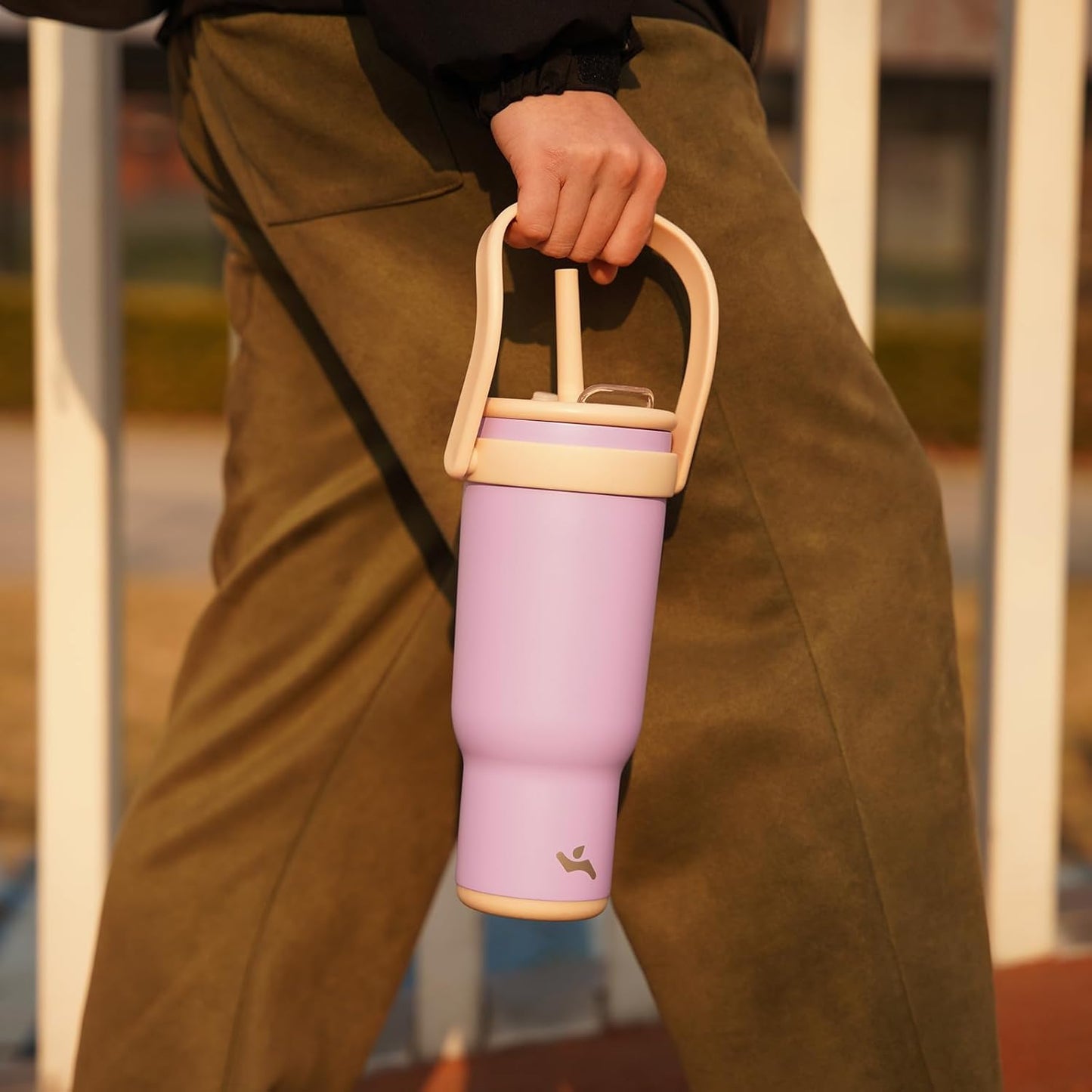 40 oz Tumbler with Side Handle, Insulated Water Bottle with Straw and 2 in 1 Lid, Stainless Steel Cup Travel Coffee Mug for Sports Office Gym,Yellow