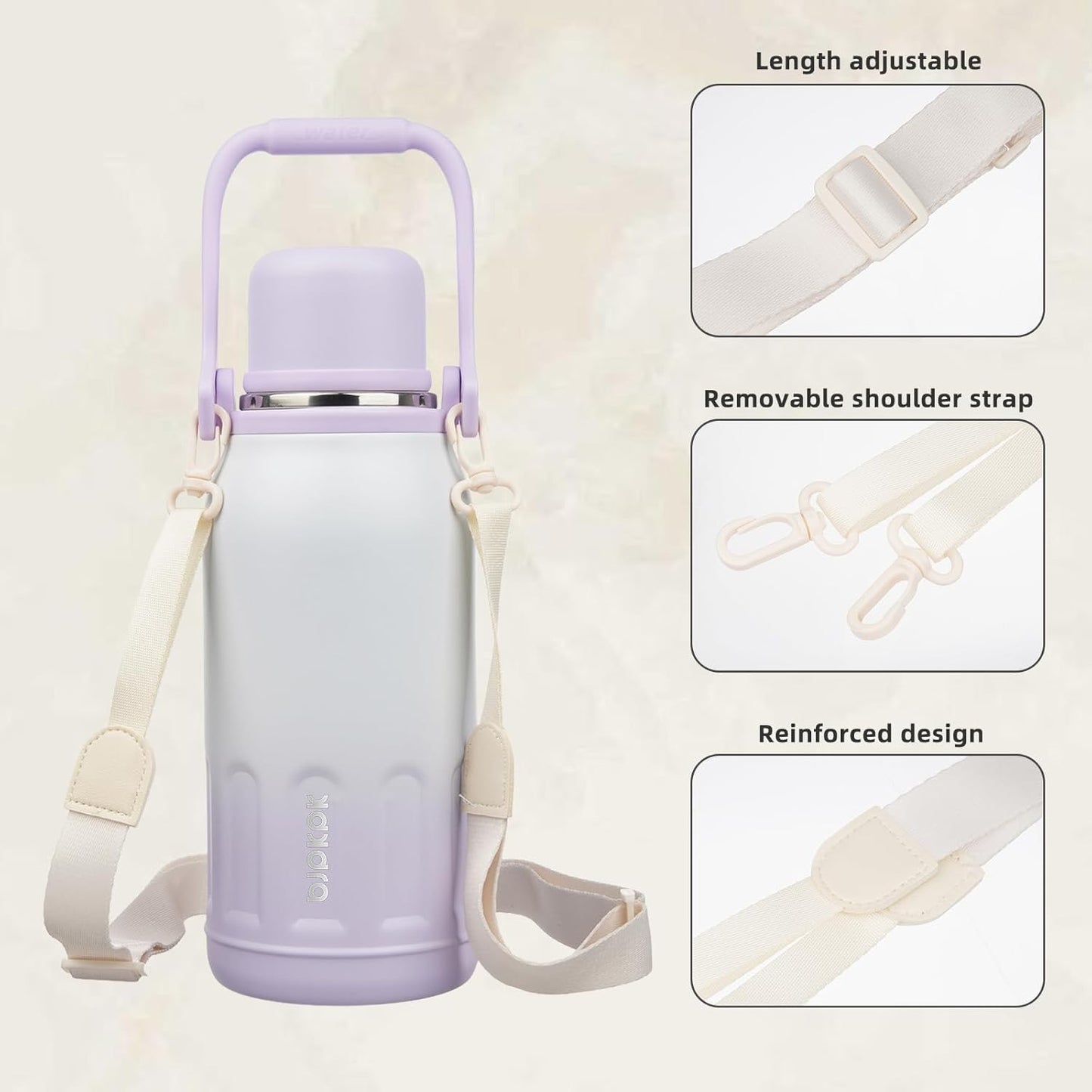 BJPKPK Insulated Water Bottle 40oz Stainless Steel Water Bottles with Handle and Lid Dishwasher Safe Metal Thermos for Sports,Purple Pearl