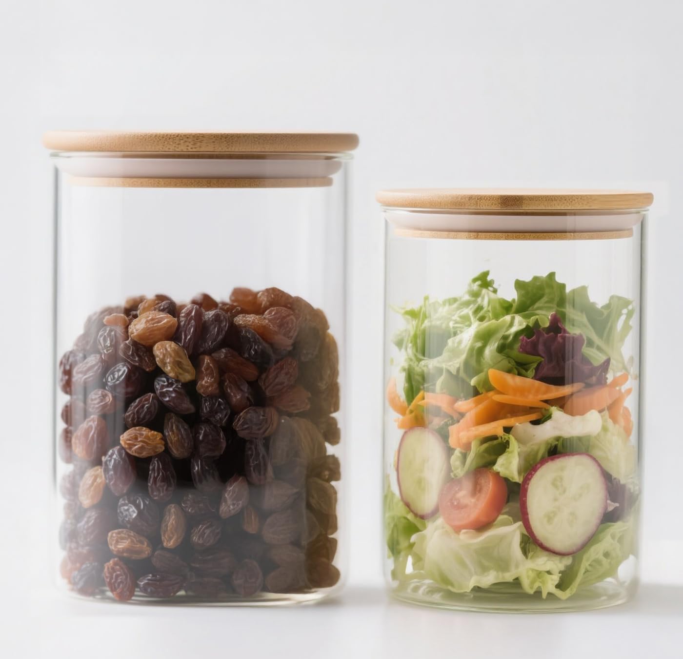 33 oz Glass Food Storage Jars with Airtight Lids, Clear Glass Jar with Bamboo Lid, Airtight Food Canister for Tea, Candy, Coffee, Sugar, Cookie, Snack. (Round | 5+6 Inch)