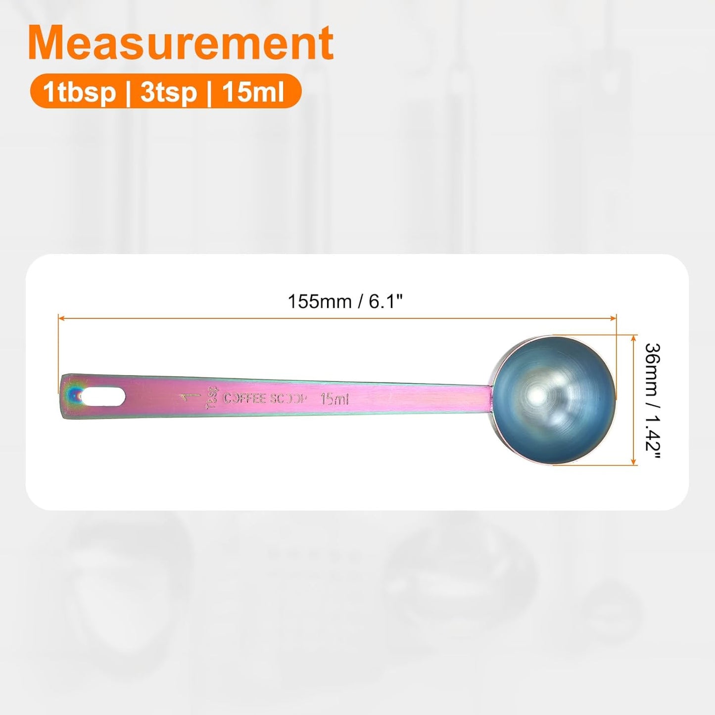 HARFINGTON 3pcs Coffee Scoop Spoon 1tbsp (3tsp, 15ml) 304 Stainless Steel Long Handle Teaspoon/Tablespoon Measuring Spoons Scoops for Tea Sugar Kitchen, Multicolor