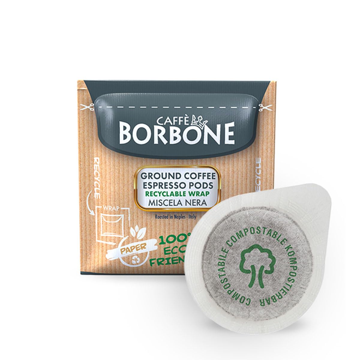 Caffè Borbone Espresso Paper Pods, Black Blend, Intense and Robust, Medium Roast ESE Pods, Authentic Italian Espresso - 50 Count