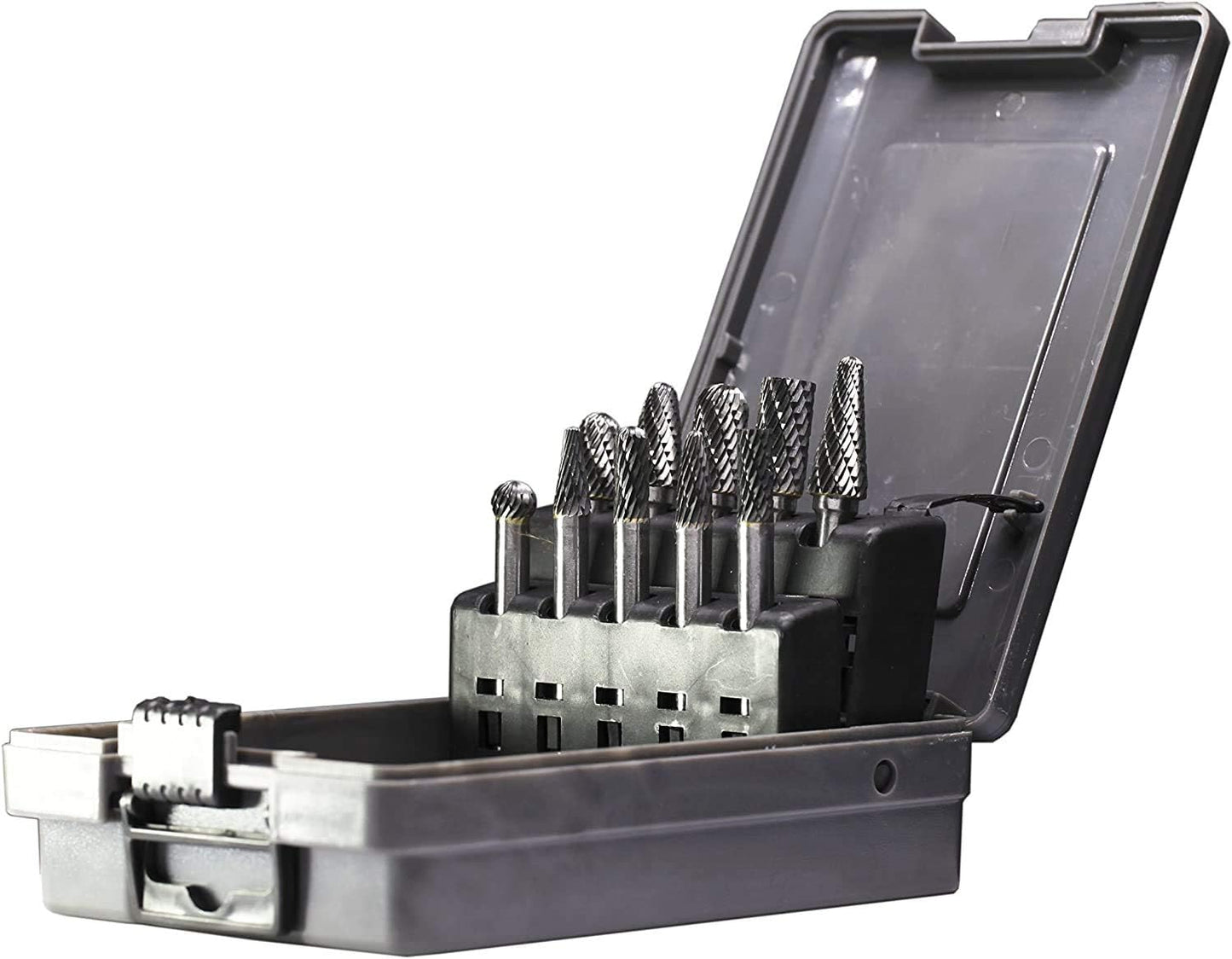 Carbide Burrs Set 10pcs Double Cut Solid Carbide Rotary Burr Set 1/4" Shank Die Grinder Bits for Steel,Metal Carving, Polishing,Engraving,Drilling