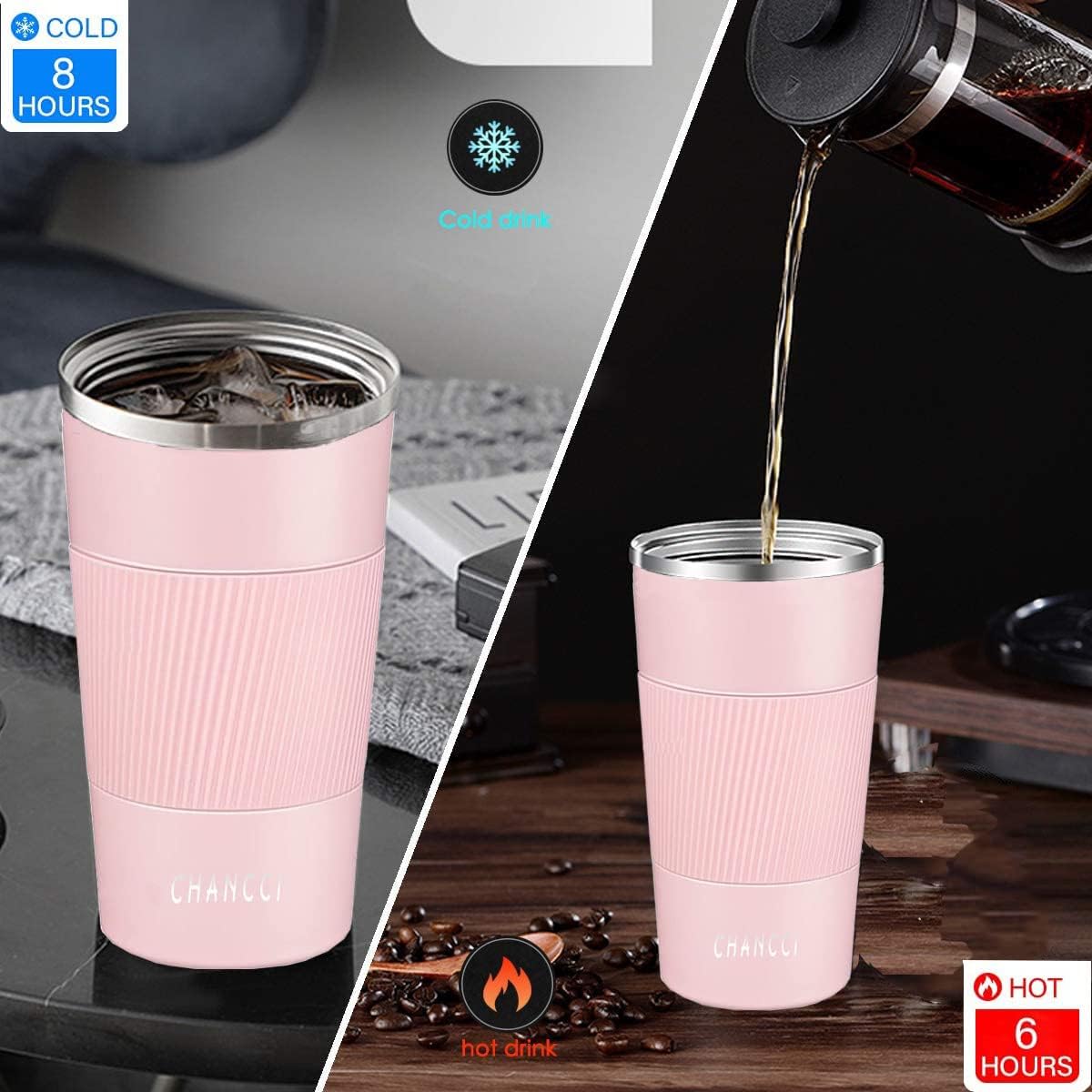 Travel Coffee Mug Spill Proof Leakproof 12 oz Insulated Coffee Mug with Screw Lid, Stainless Steel Vacuum Tumbler Reusable Thermal Coffee Cup to go for Hot and Cold Drinks -380ml, Pink