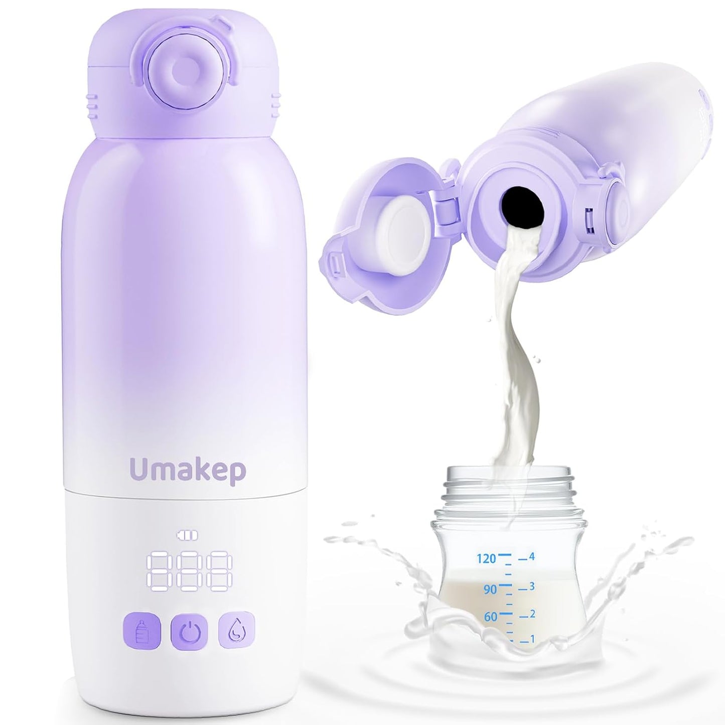 Portable Bottle Warmer for Travel, Large 12oz Capacity with Dual Heating Modes for Breast Milk & Water, Smart Temperature Control, Baby Bottle Warmer for Travel, Gifts for New Mom, Purple