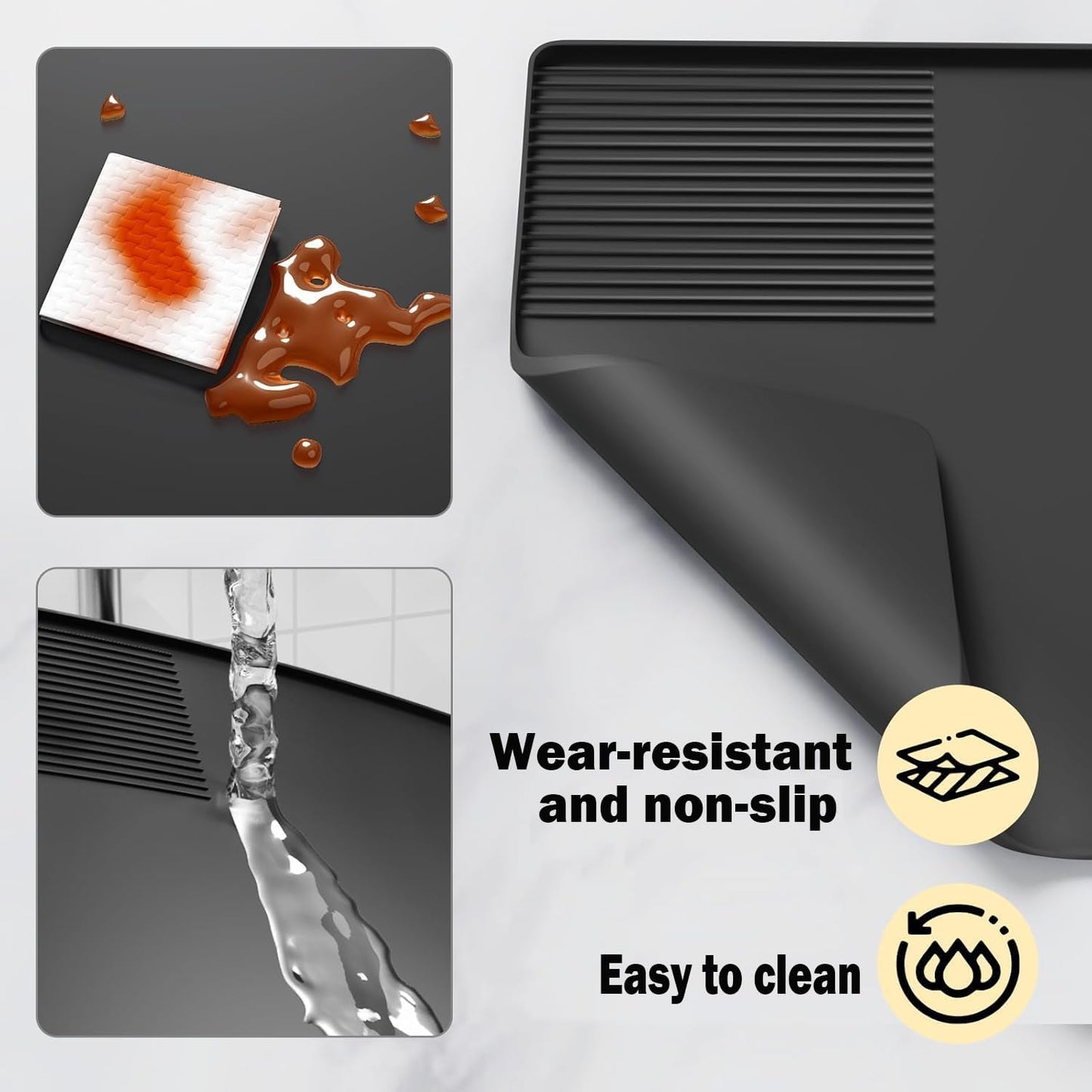 Silicone Coffee Mat with a removable tamper mat,15.7"x23.5"Coffee Bar Mat for Countertops,Fit Under Espresso Machine,Dish Drying Racks-Black