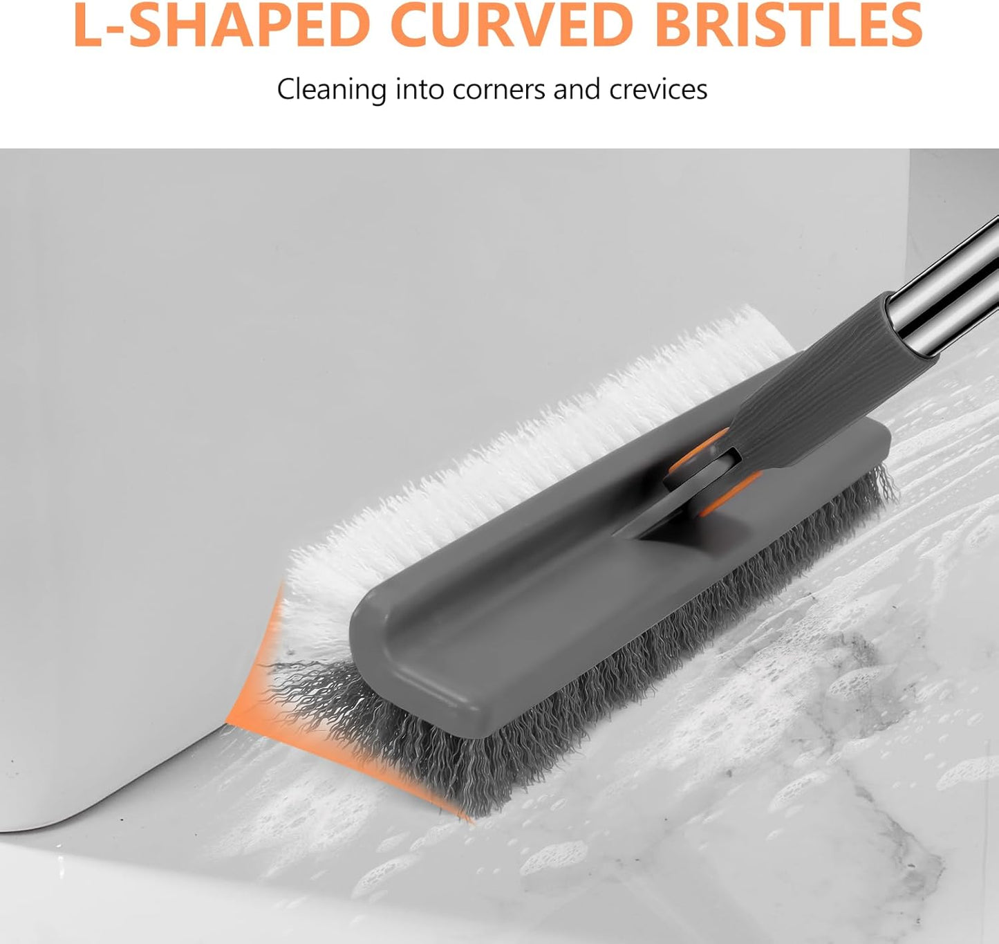 Large Double-Sided Floor Scrub Brush, Long Adjustable Handle Floor Scrubber 180¡Æ Rotating V-Shaped Heavy-Duty Shower Cleaning Brush No Scratches Suitable for Floor, Tile, Tub, Bathroom, 12.5IN