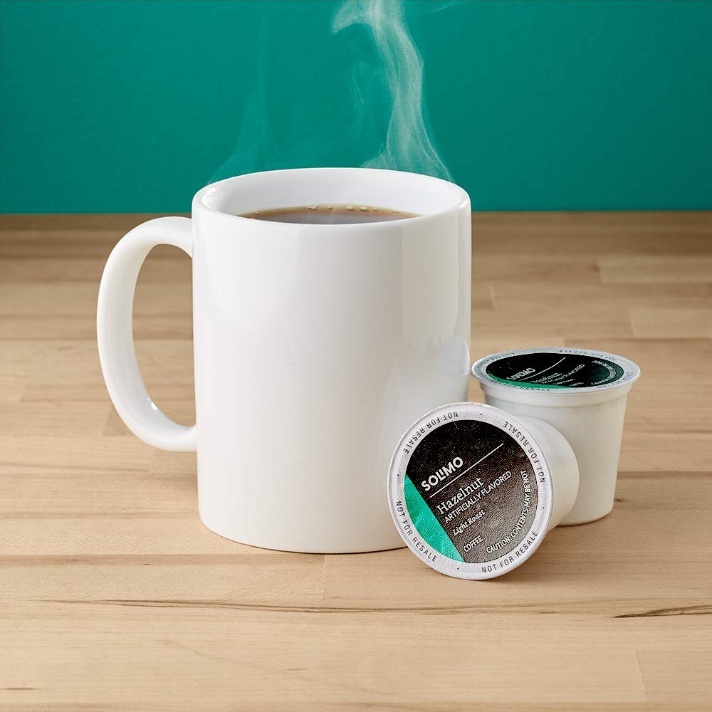 Amazon Brand - Solimo Light Roast Coffee Pods, Compatible with Keurig 2.0 K-Cup Brewers, Hazelnut Flavored, 100 Count (Pack of 1)